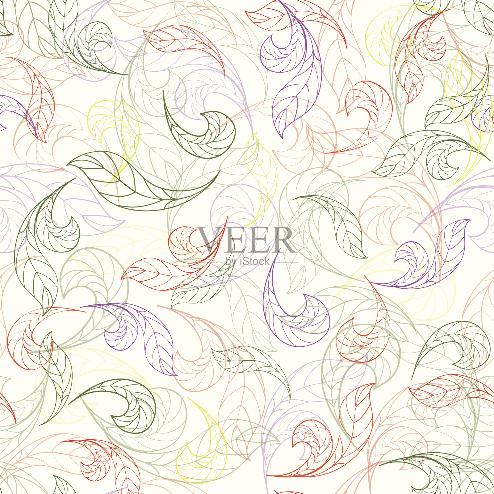 抽象花卉无缝墙纸与树叶装饰。插画图片素材