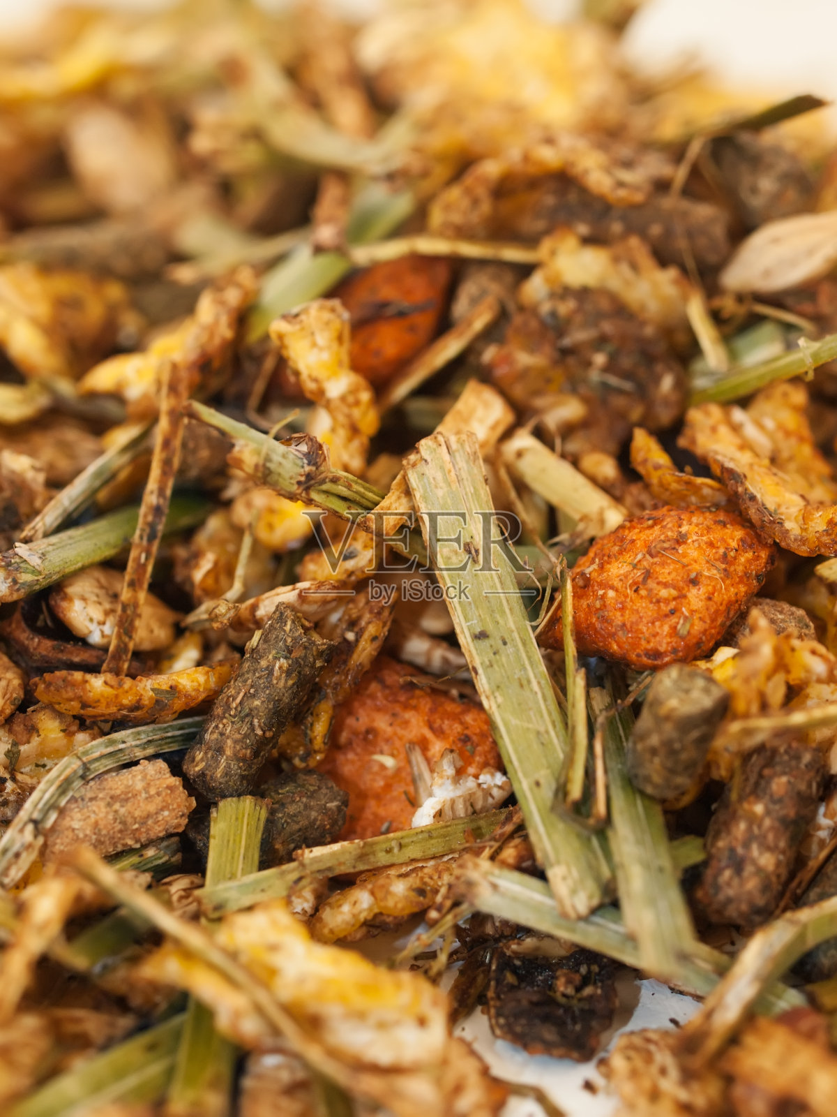 马用的天然什锦麦片。宏照片摄影图片