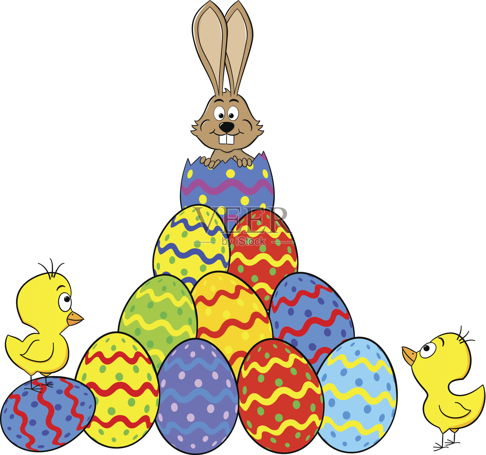 复活节兔子从蛋里孵出来插画图片素材