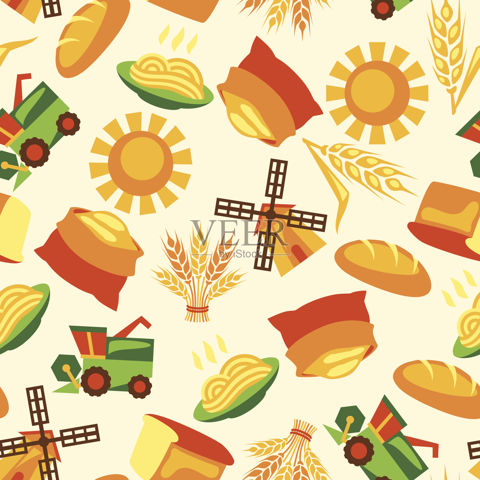 无缝模式与农业对象。插画图片素材