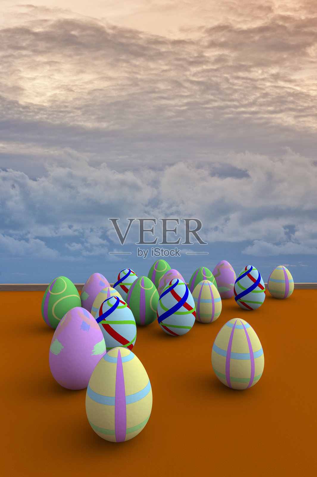 夕阳下的复活节彩蛋照片摄影图片