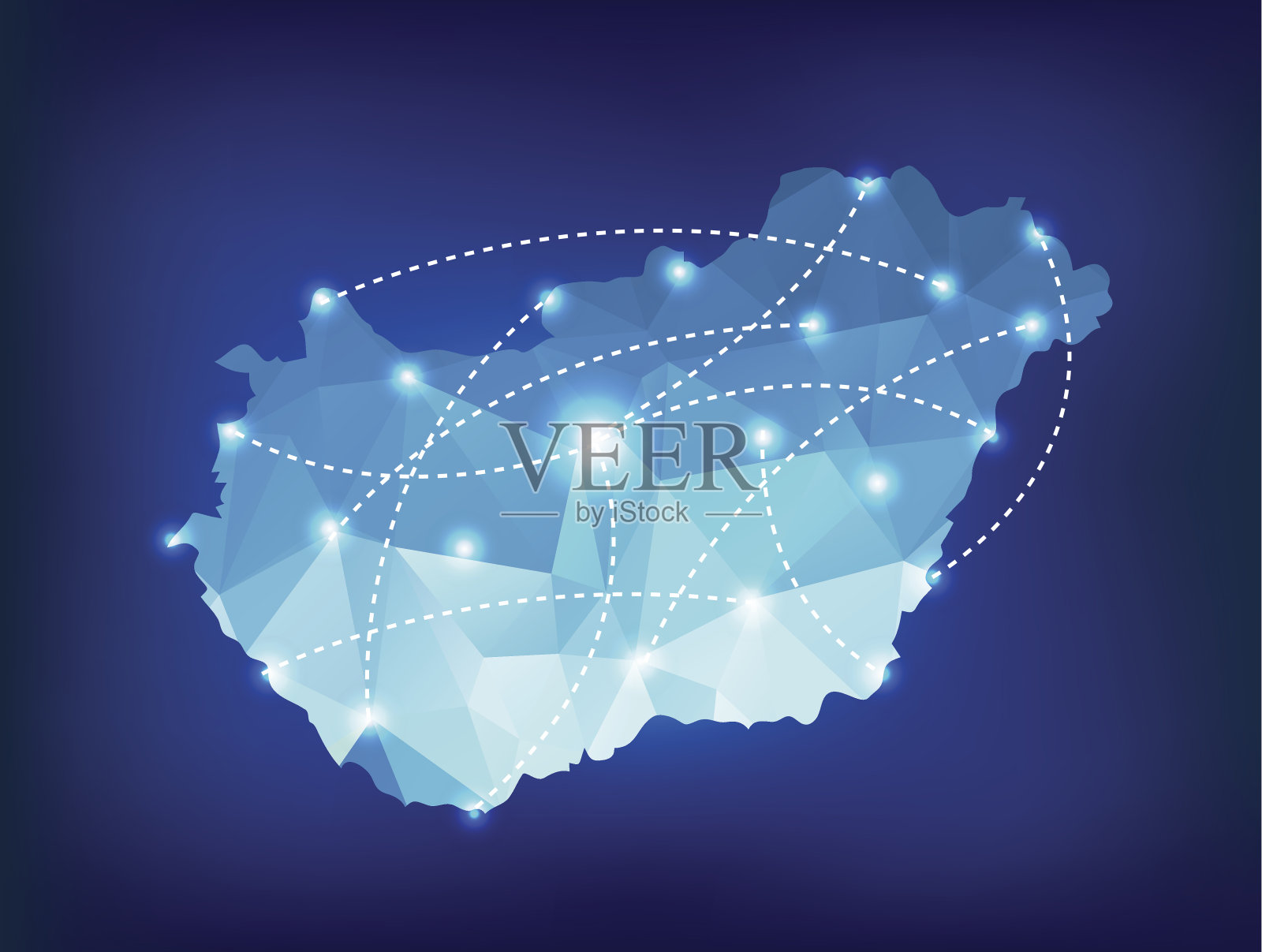 匈牙利国家地图多边形与聚光灯的地方插画图片素材