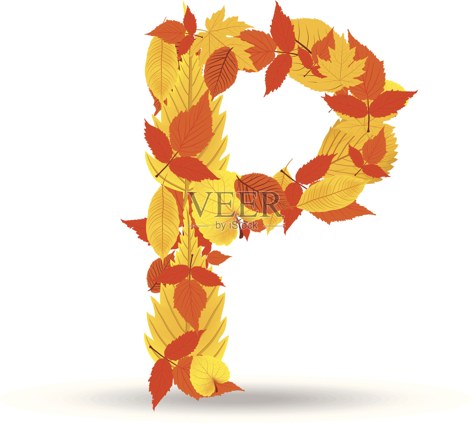 向量秋叶字体，字母P设计元素图片
