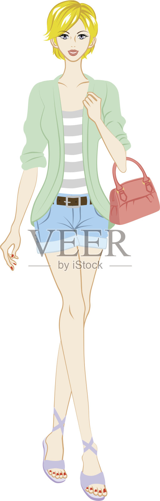 女性时尚，热裤，全长，插画图片素材