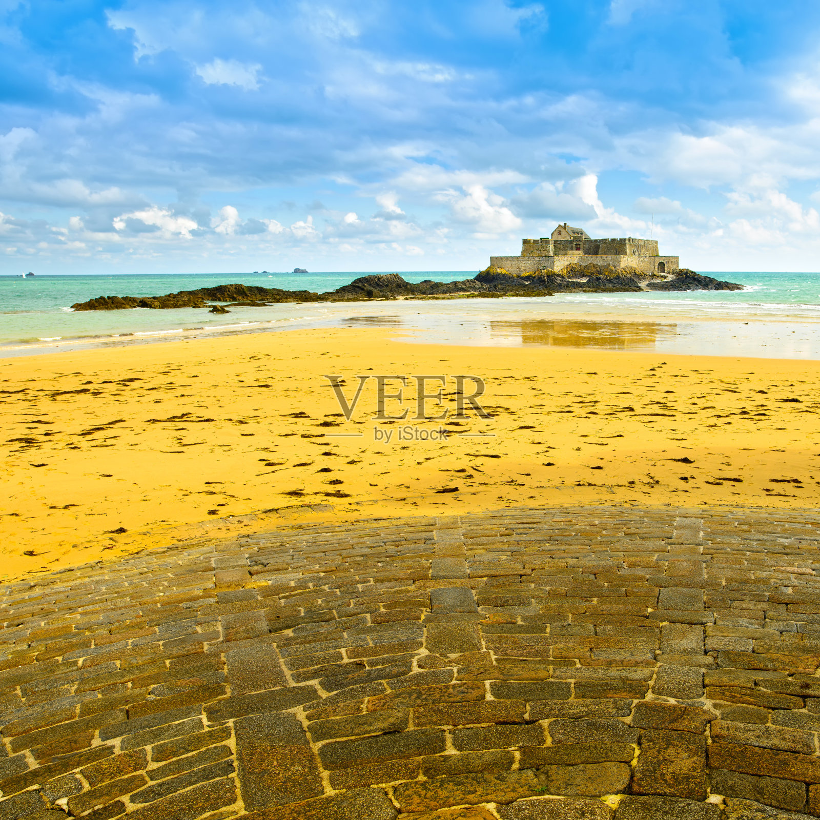 圣马洛堡国家岛，岩石，退潮。布列塔尼,F照片摄影图片