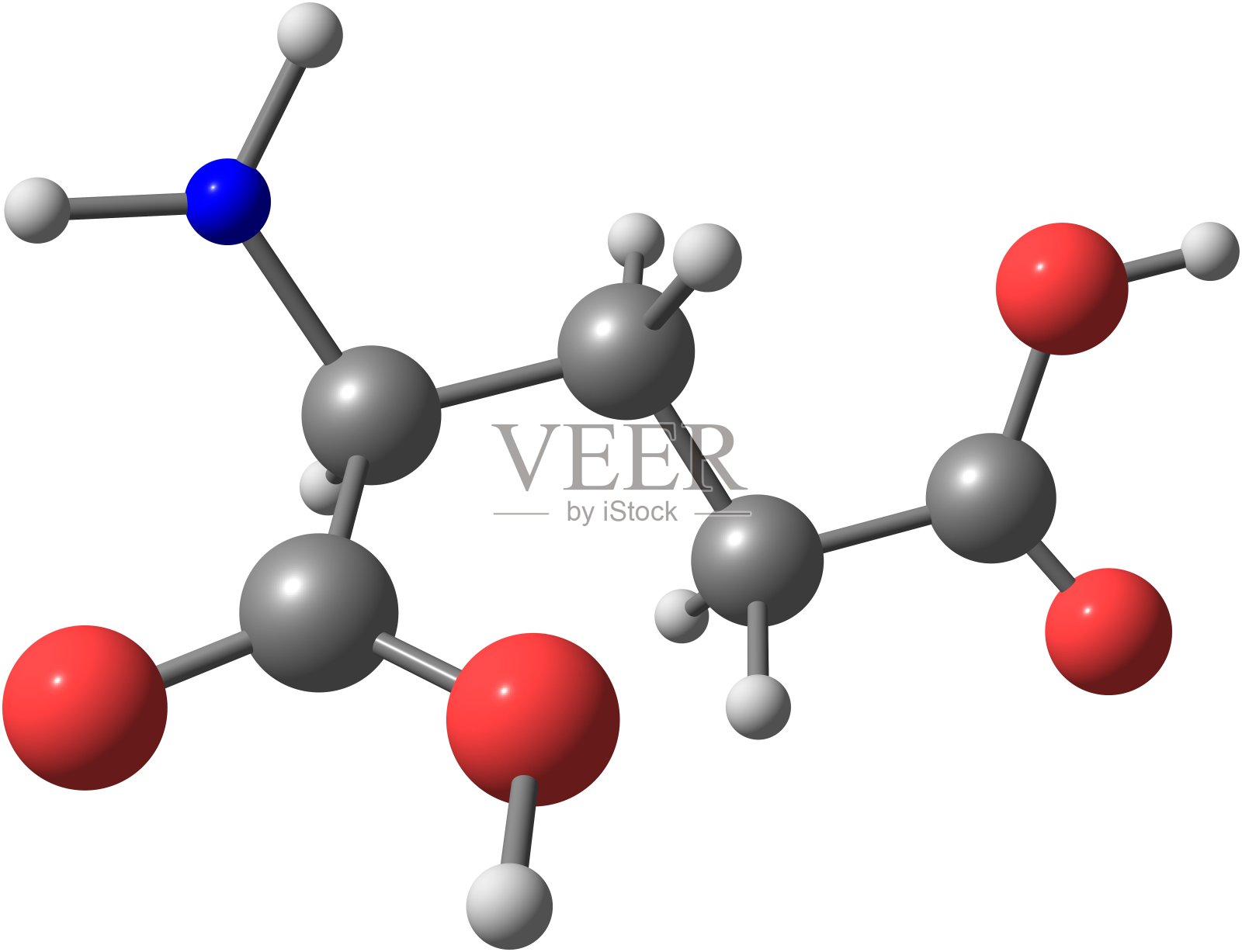 白色背景下分离出的谷氨酸分子结构照片摄影图片