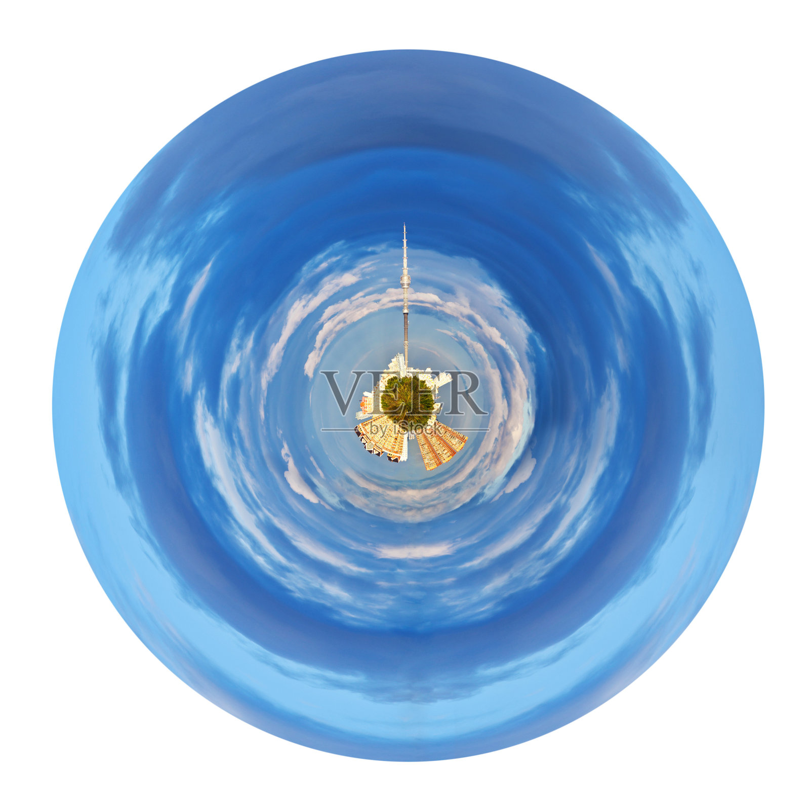 带电视塔的城市星球球形全景图照片摄影图片