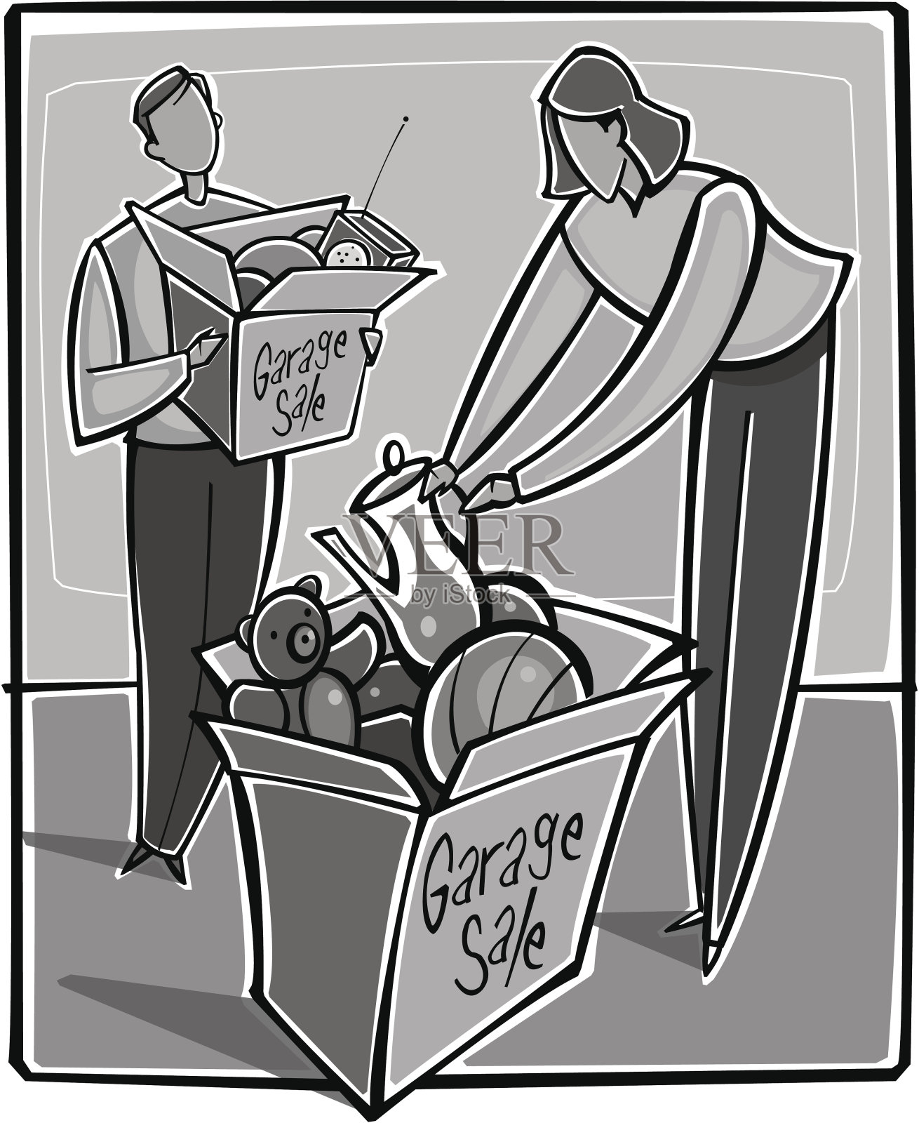 两个车库出售插画图片素材