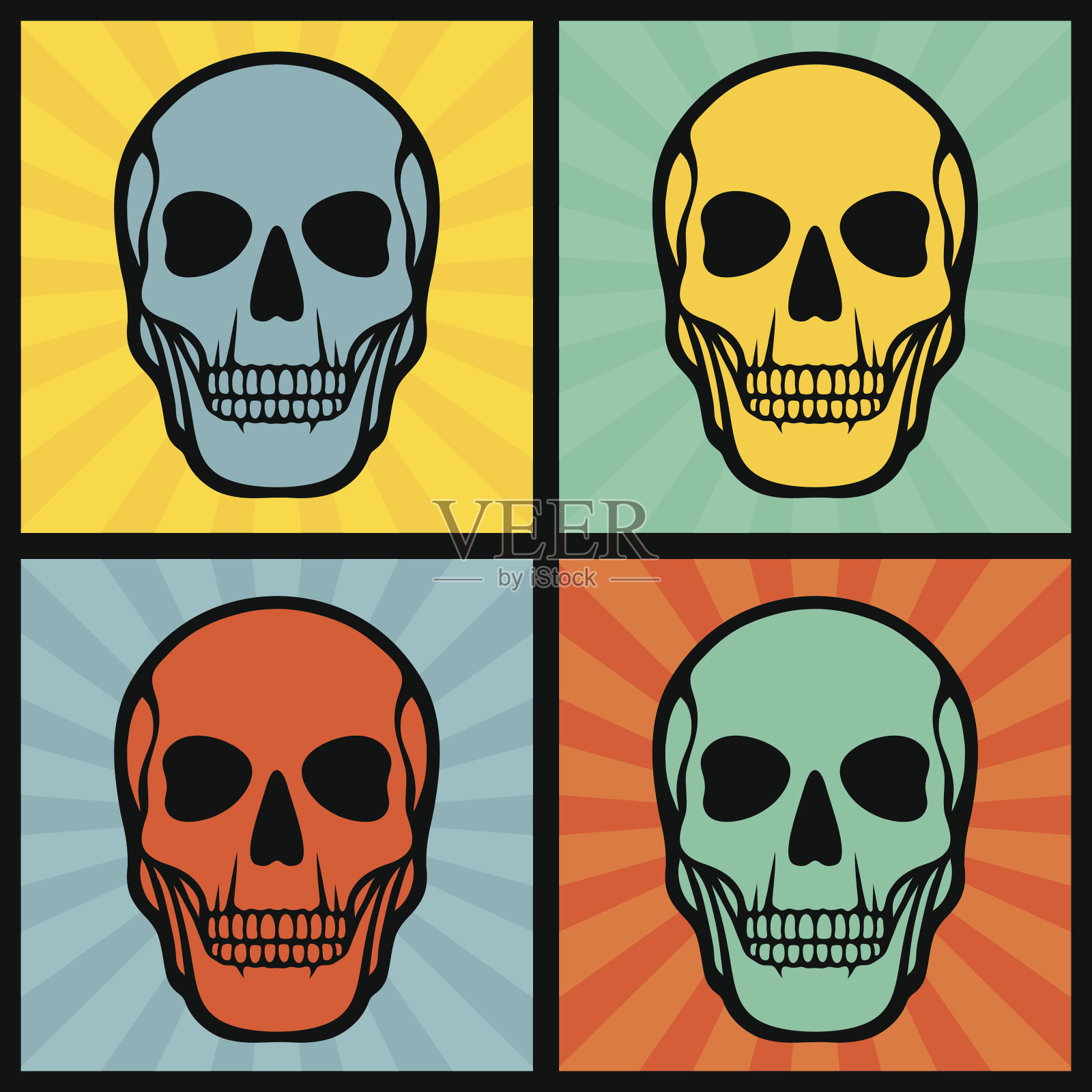 四插图与头骨波普艺术的背景。插画图片素材