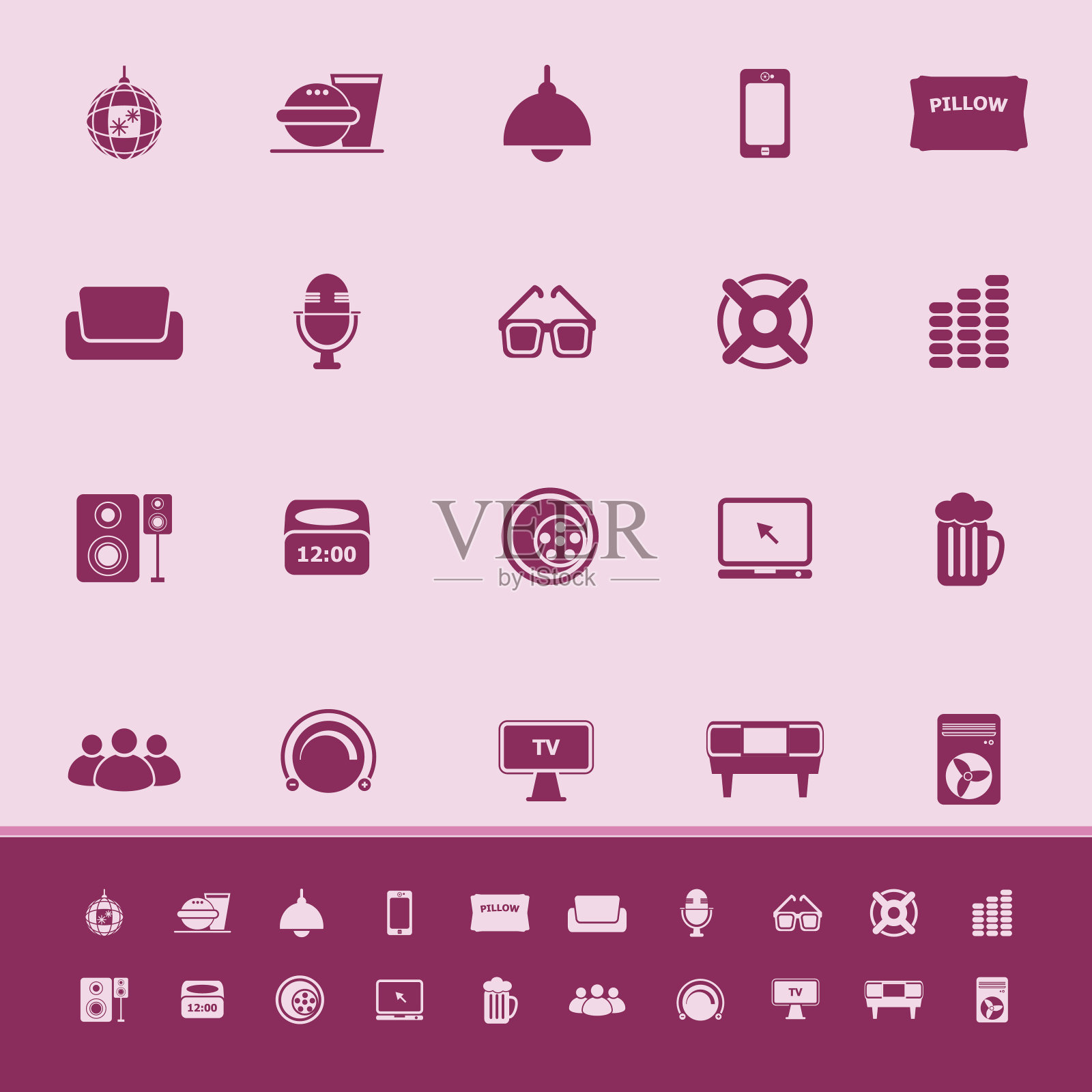 家庭影院颜色图标在粉红色的背景图标素材