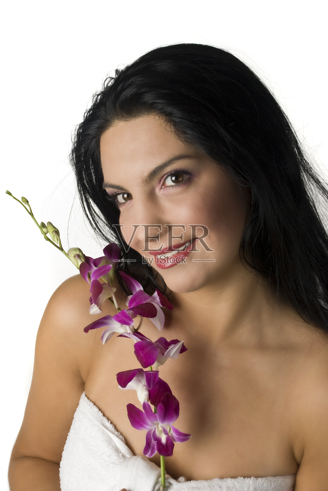 兰花的女人照片摄影图片