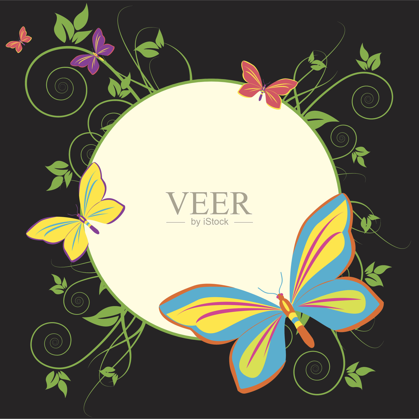 蝴蝶与树叶插画图片素材