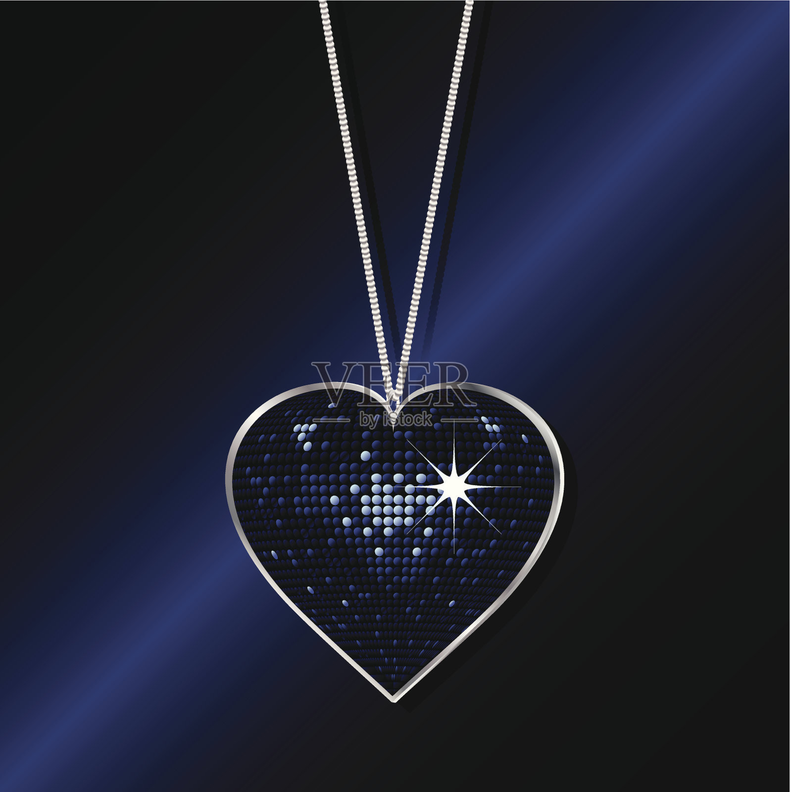 蓝/黑心形吊坠插画图片素材