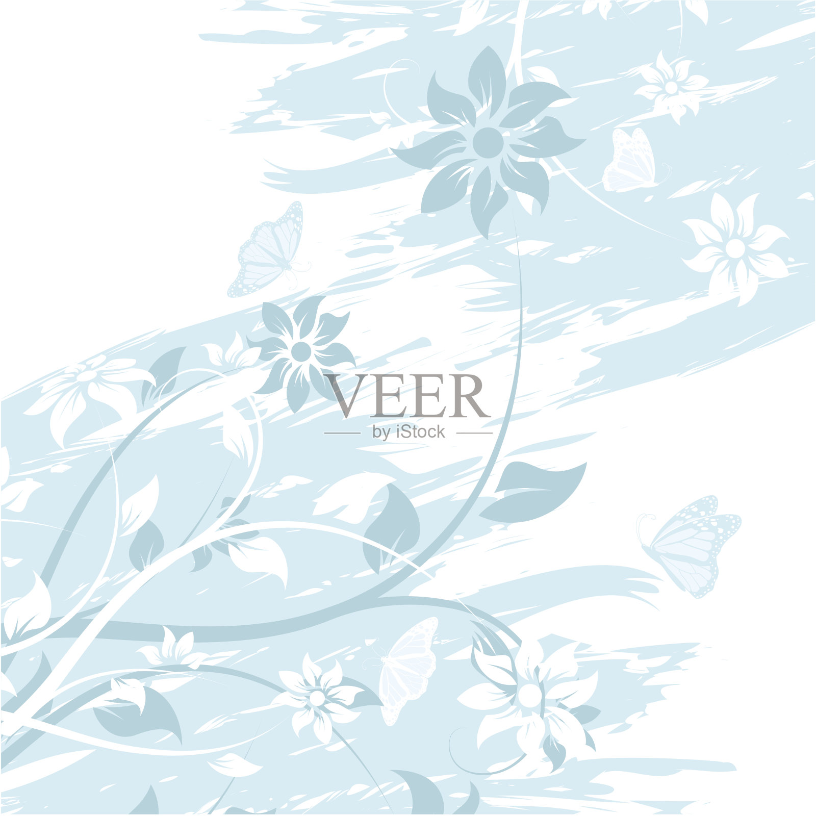 Grunge向量花背景与蝴蝶插画图片素材