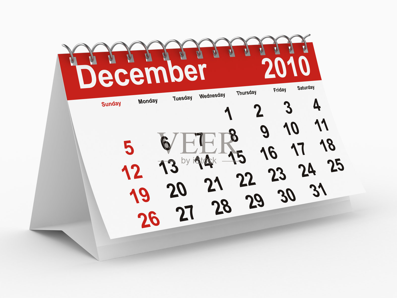 2010年的日历。12月。孤立的三维图像。照片摄影图片