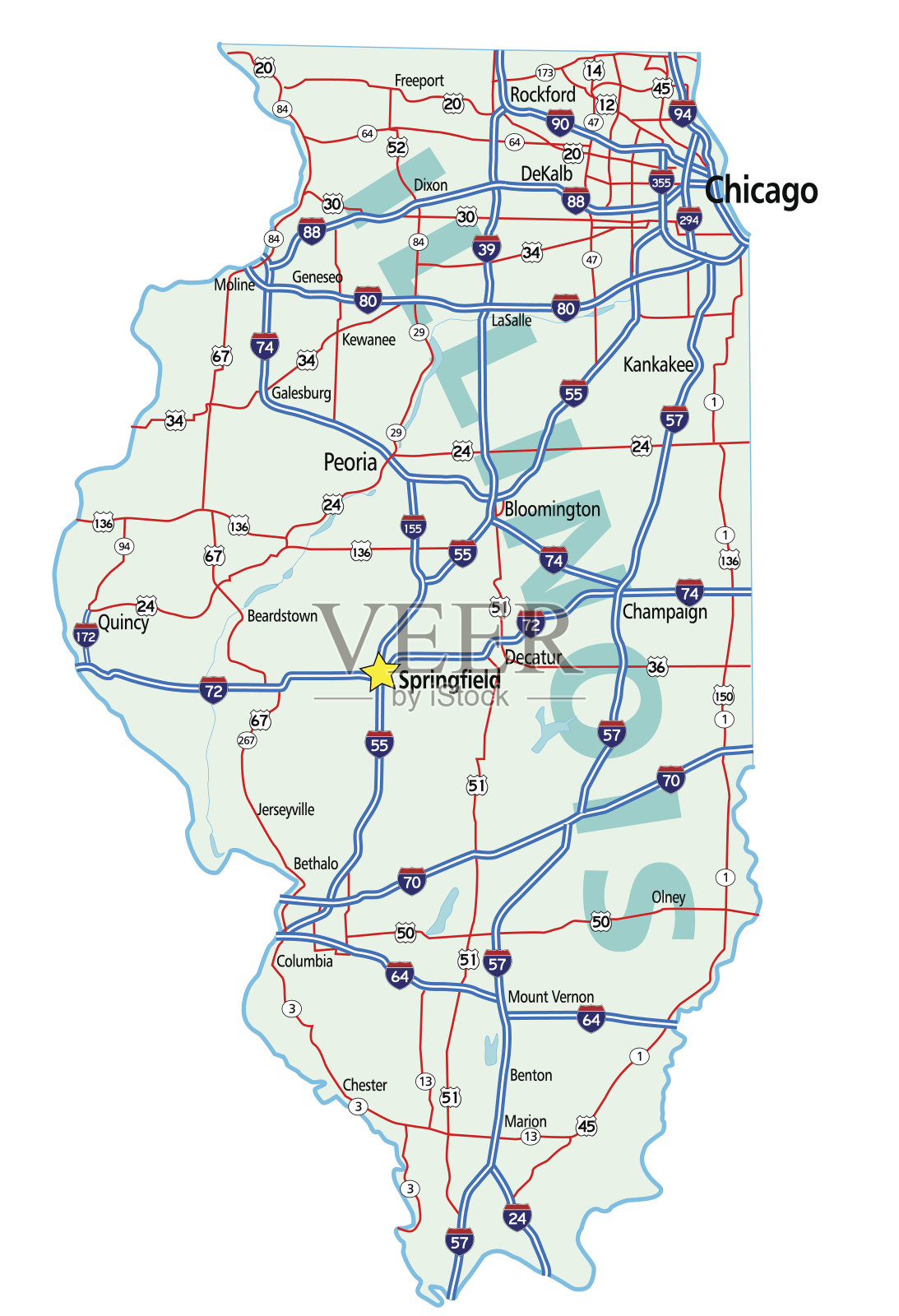 伊利诺斯州路线图插画图片素材