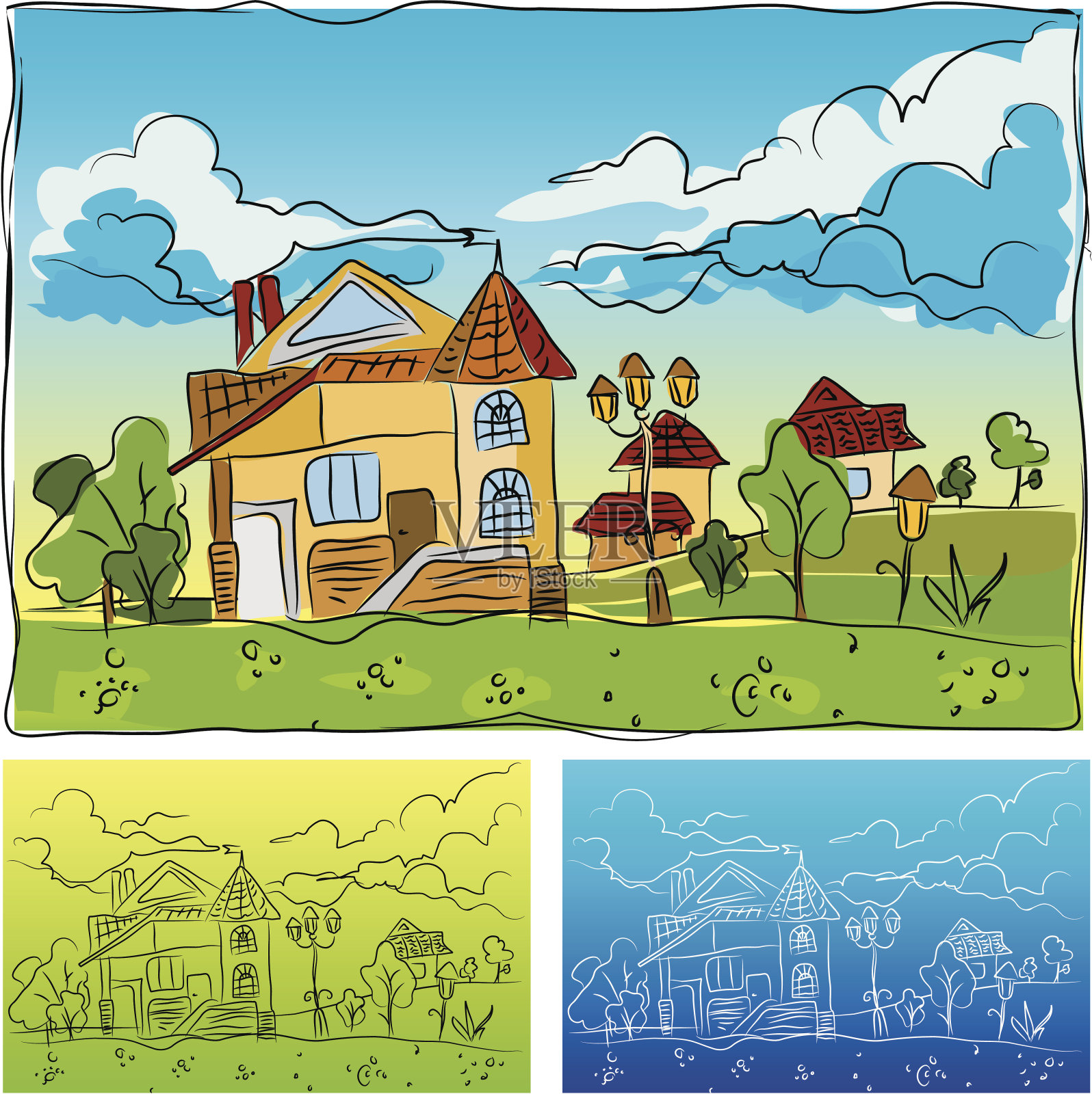 住宅景观插画图片素材