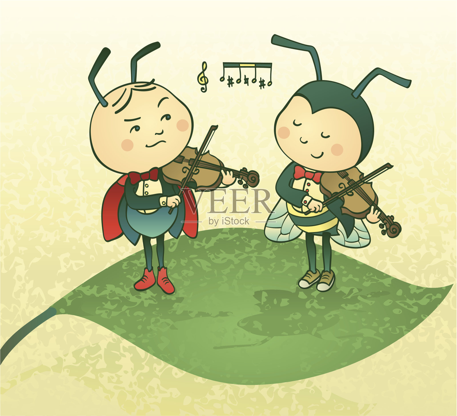 蟋蟀和大黄蜂在拉小提琴插画图片素材