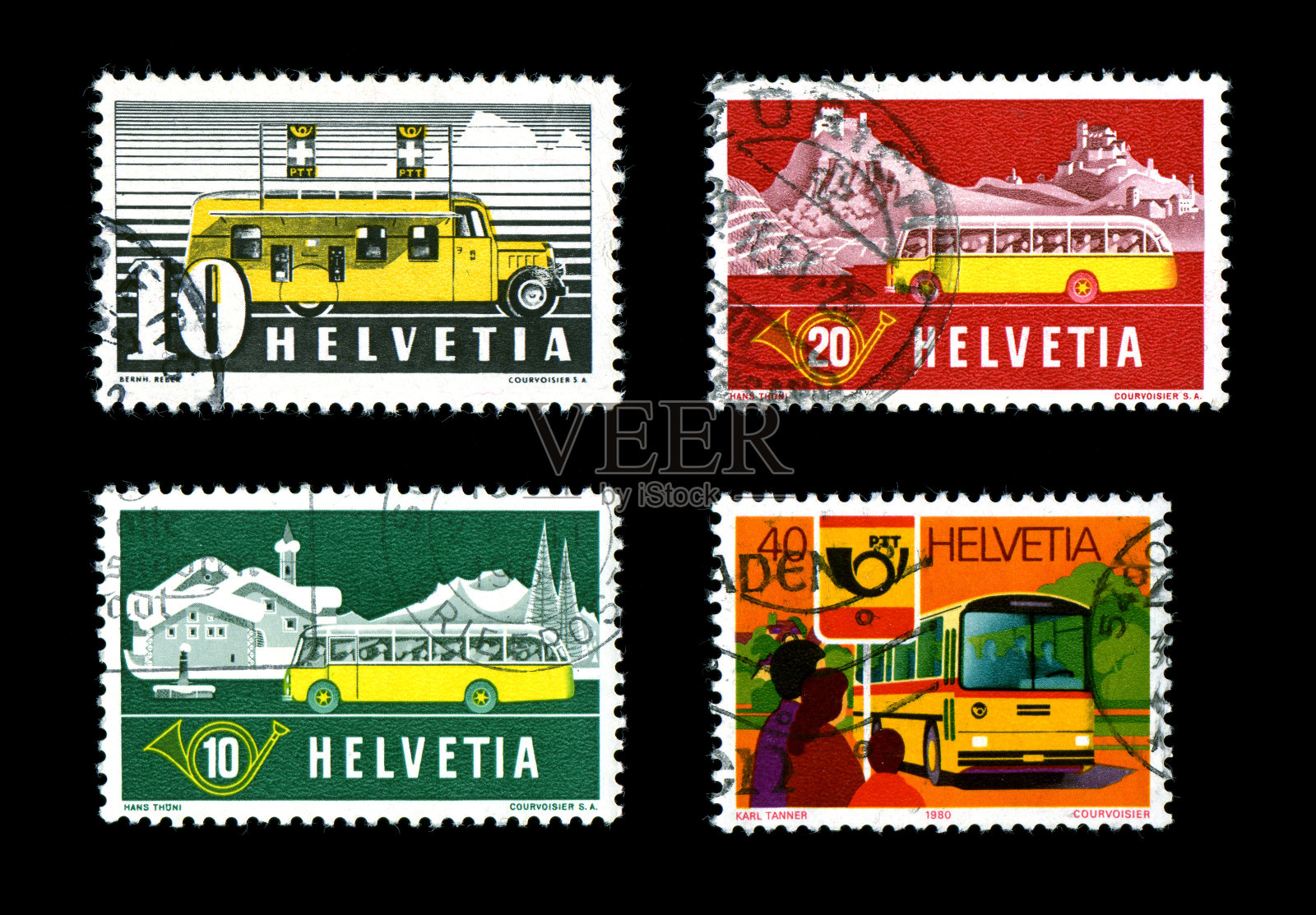 公共汽车和交通邮票彩色特写照片摄影图片