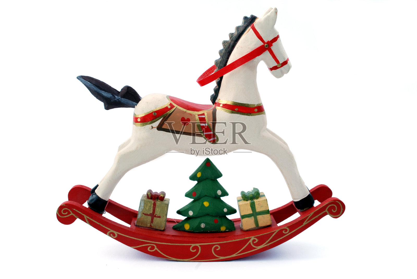玩具木马装饰在圣诞节的主题照片摄影图片