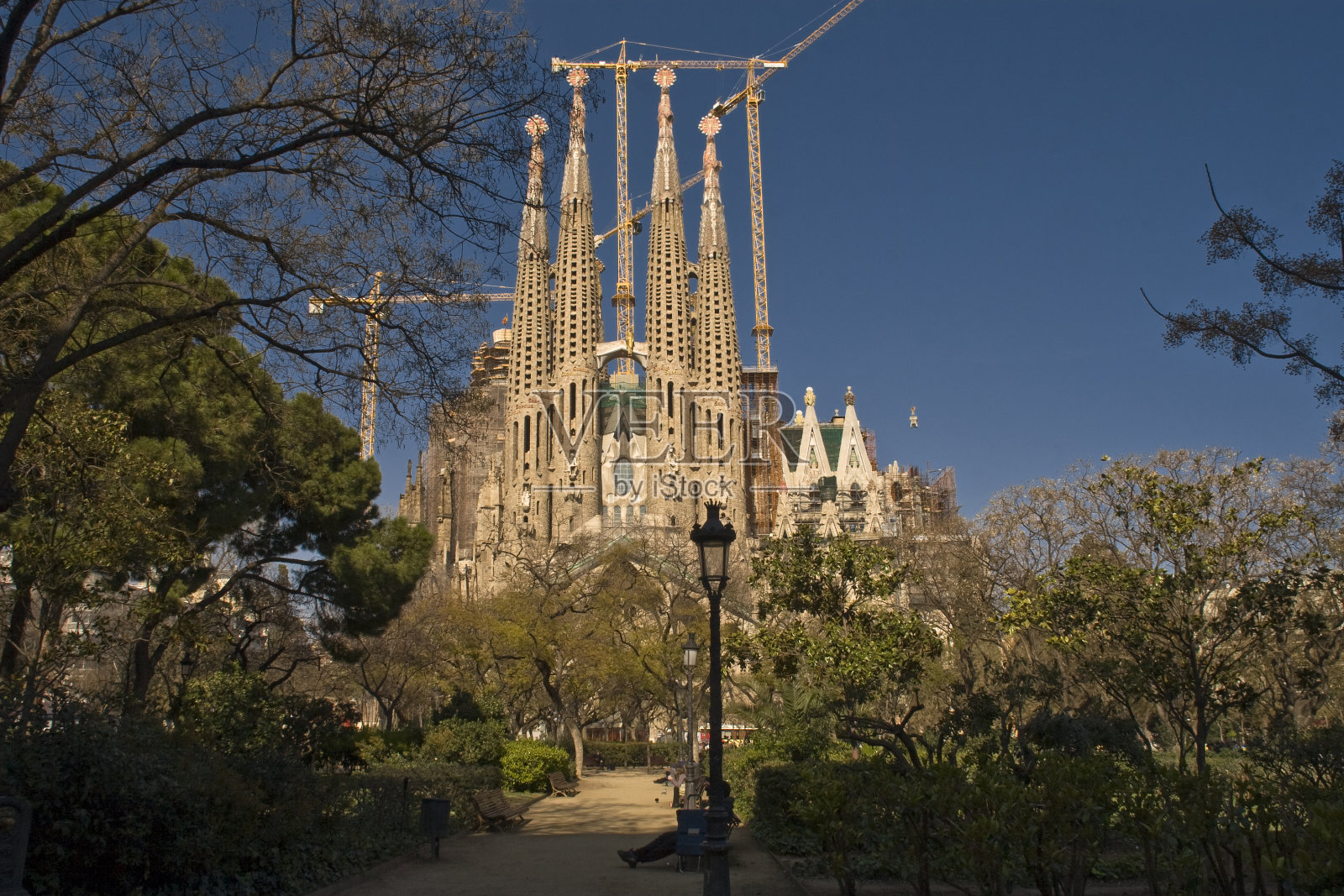 圣家殿有晴朗的天空和绿色的公园照片摄影图片