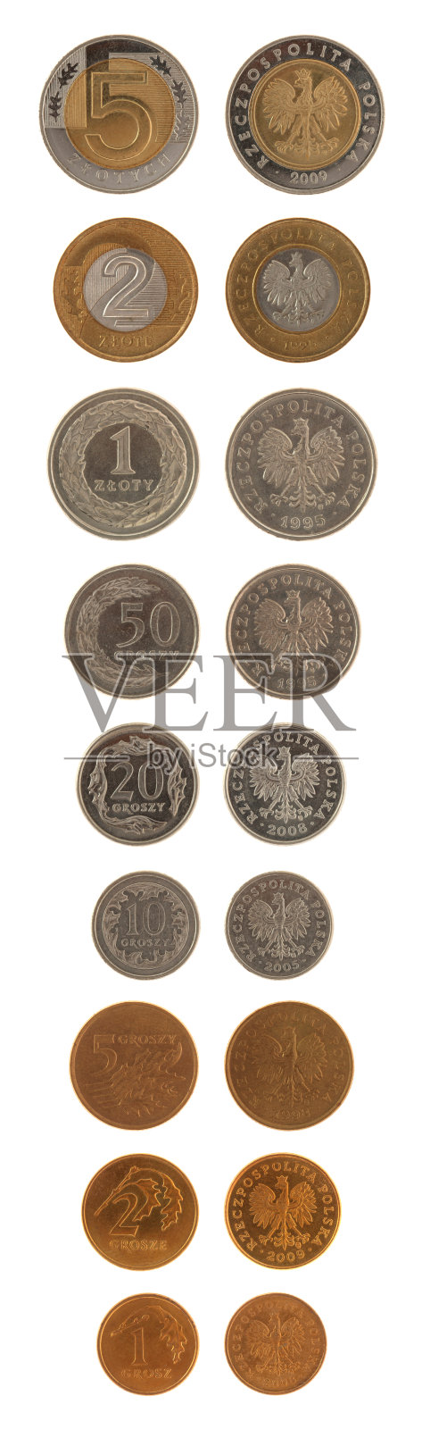 波兰硬币孤立在白色照片摄影图片