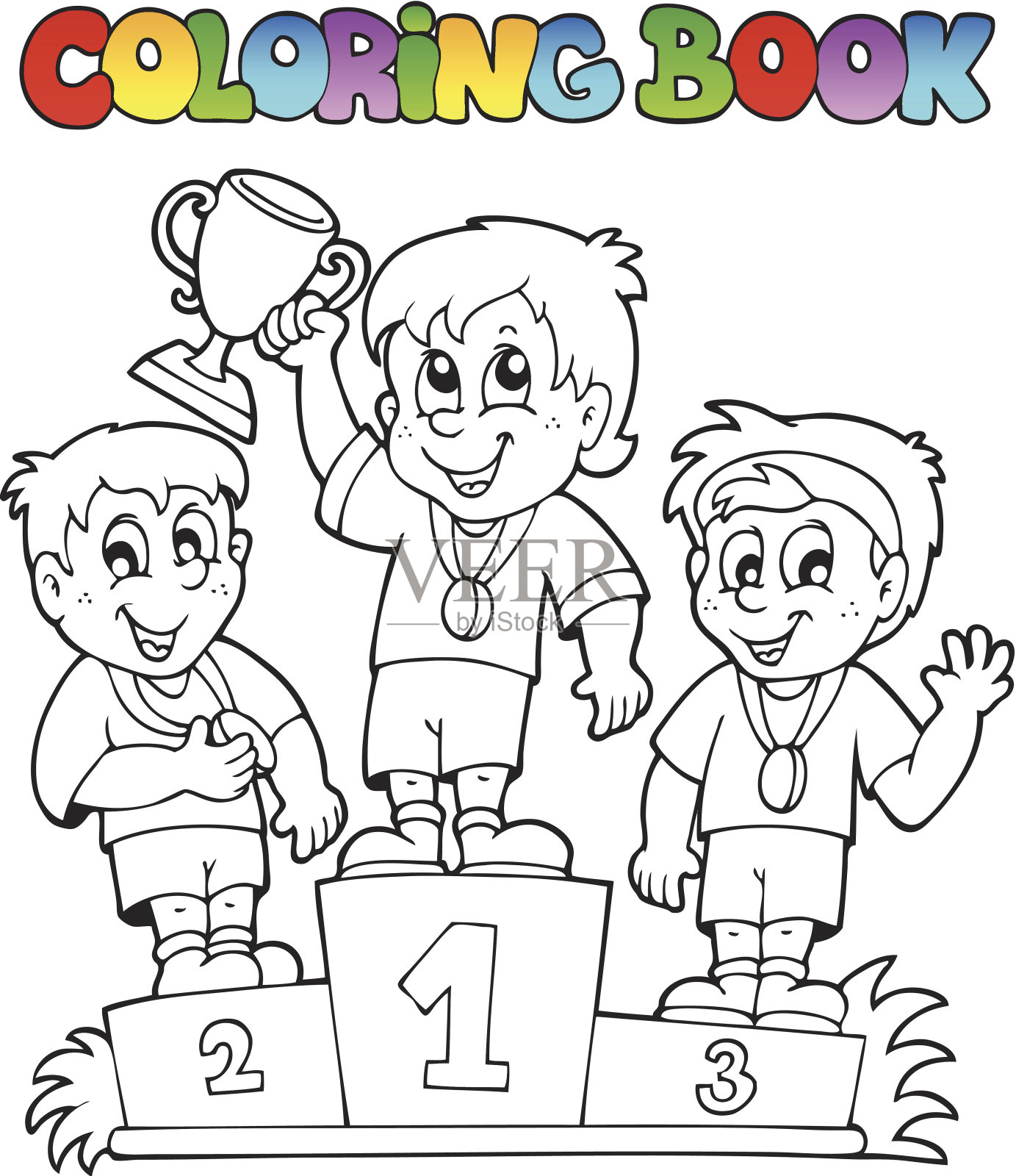 涂色书获奖者领奖台设计元素图片