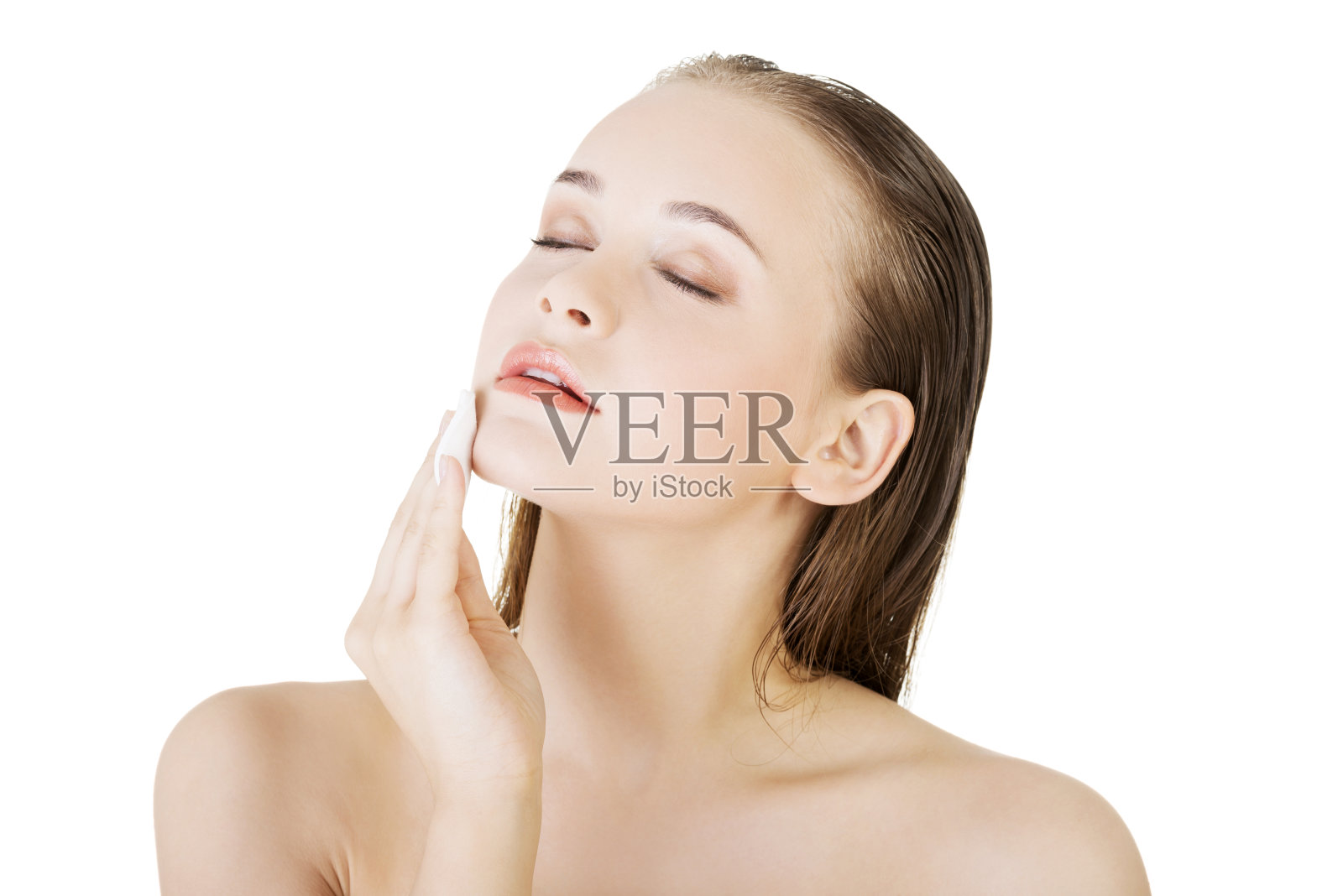 美丽的半裸女人的肖像。照片摄影图片