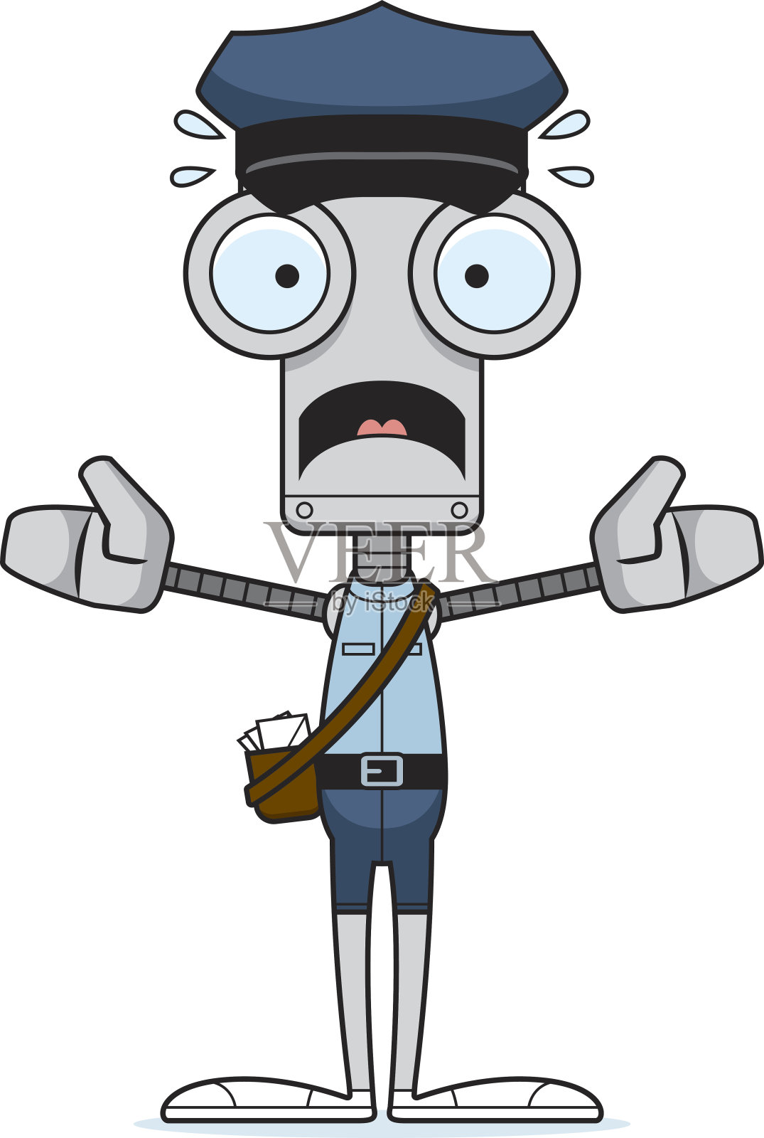 卡通害怕的邮差机器人插画图片素材