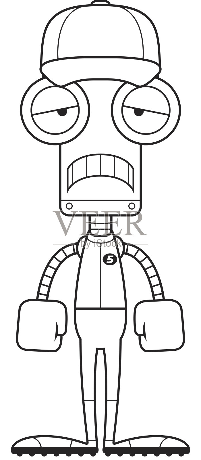 卡通悲伤的棒球运动员机器人设计元素图片