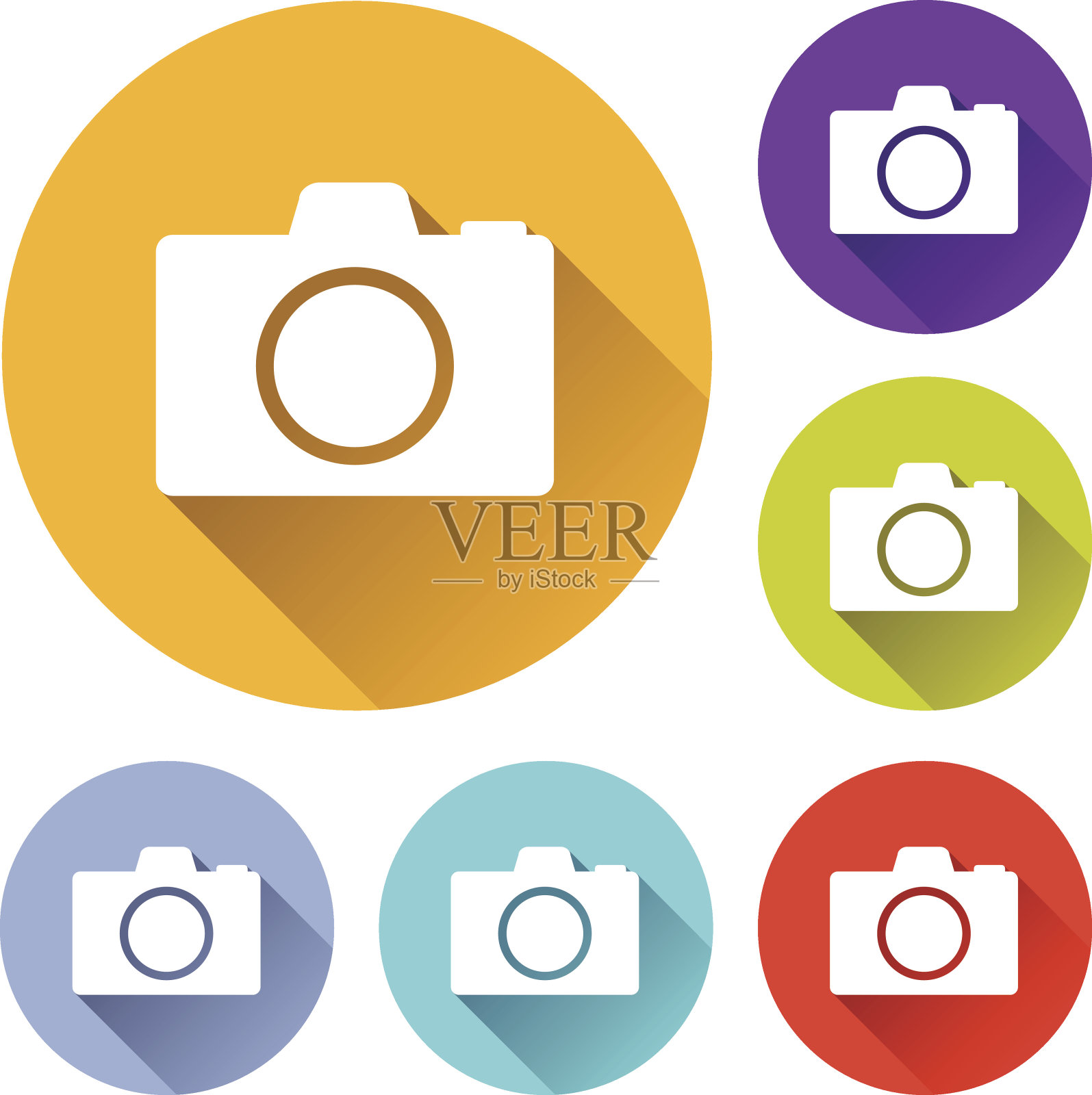 五颜六色的圆圈，里面有相机图标图标素材