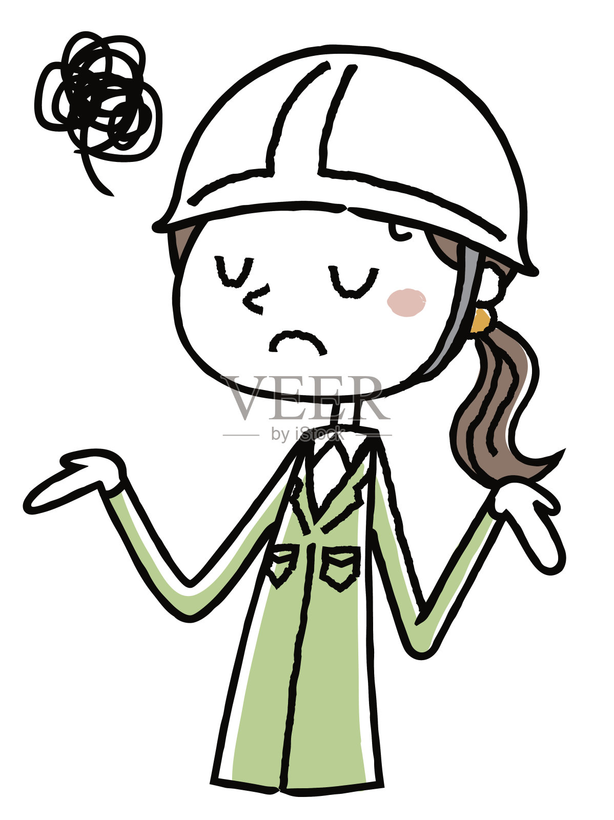 一个戴着头盔的女人的麻烦工作服插画图片素材