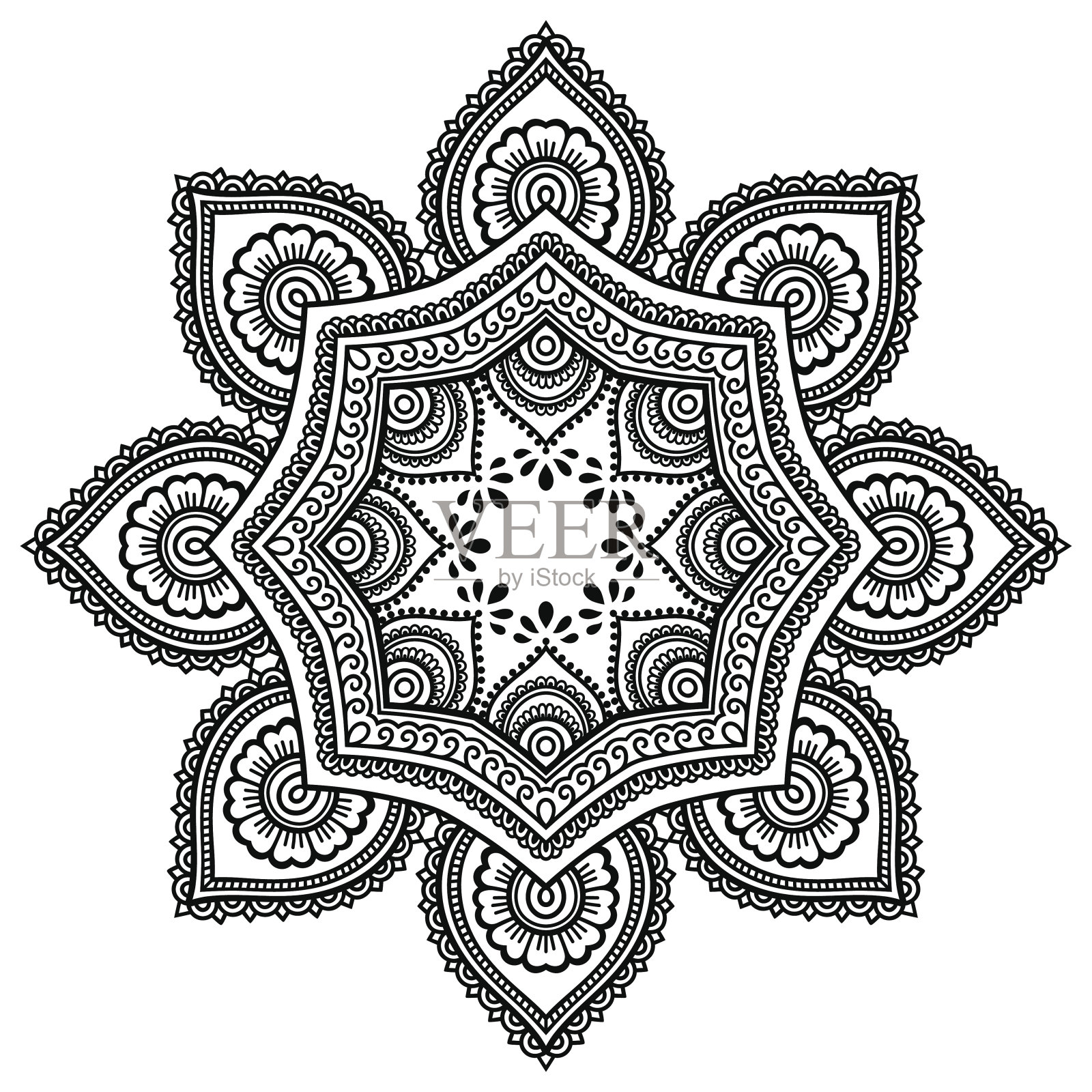 矢量指甲花纹身曼荼罗。手绘风格。插画图片素材