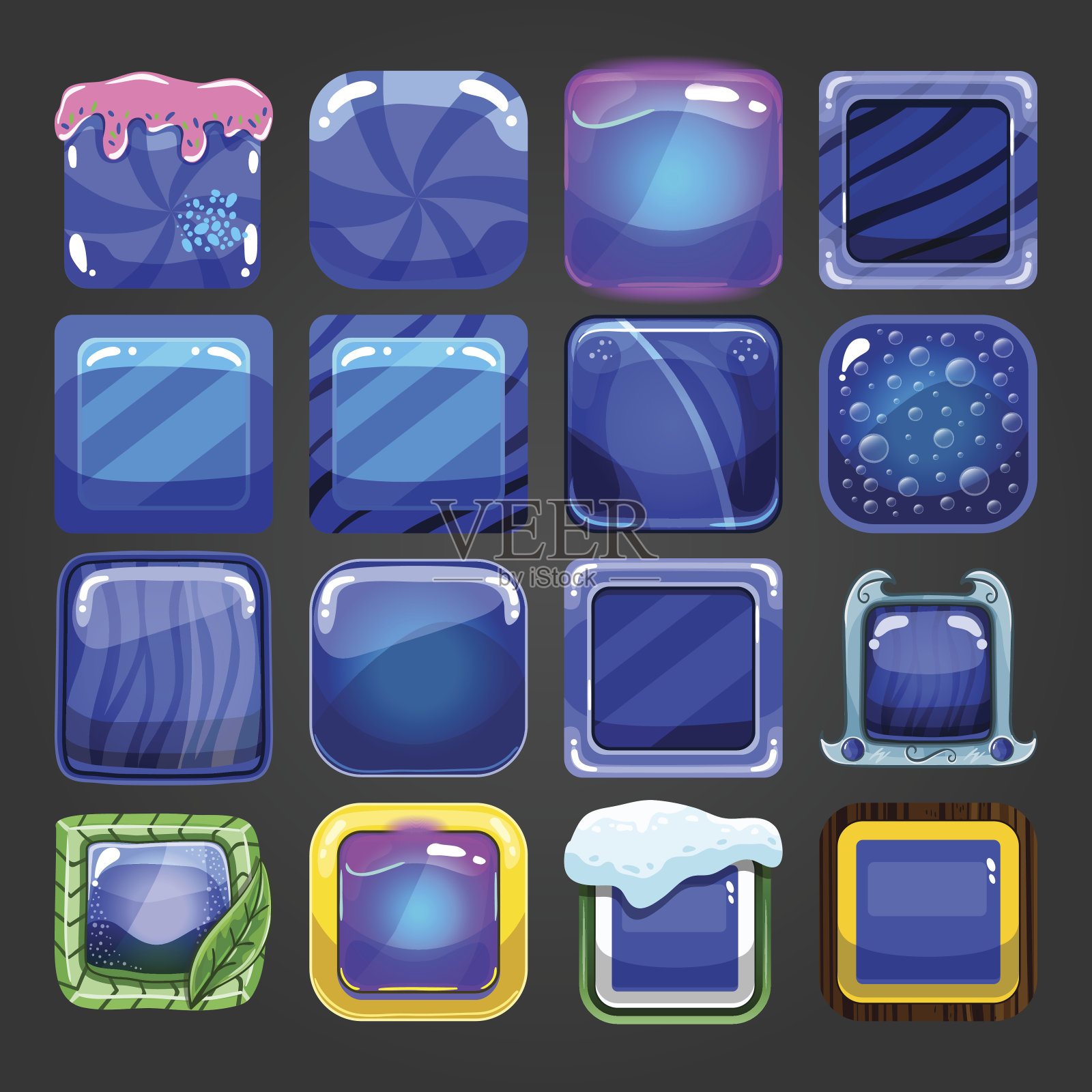 一套不同的方形按钮2个图标素材