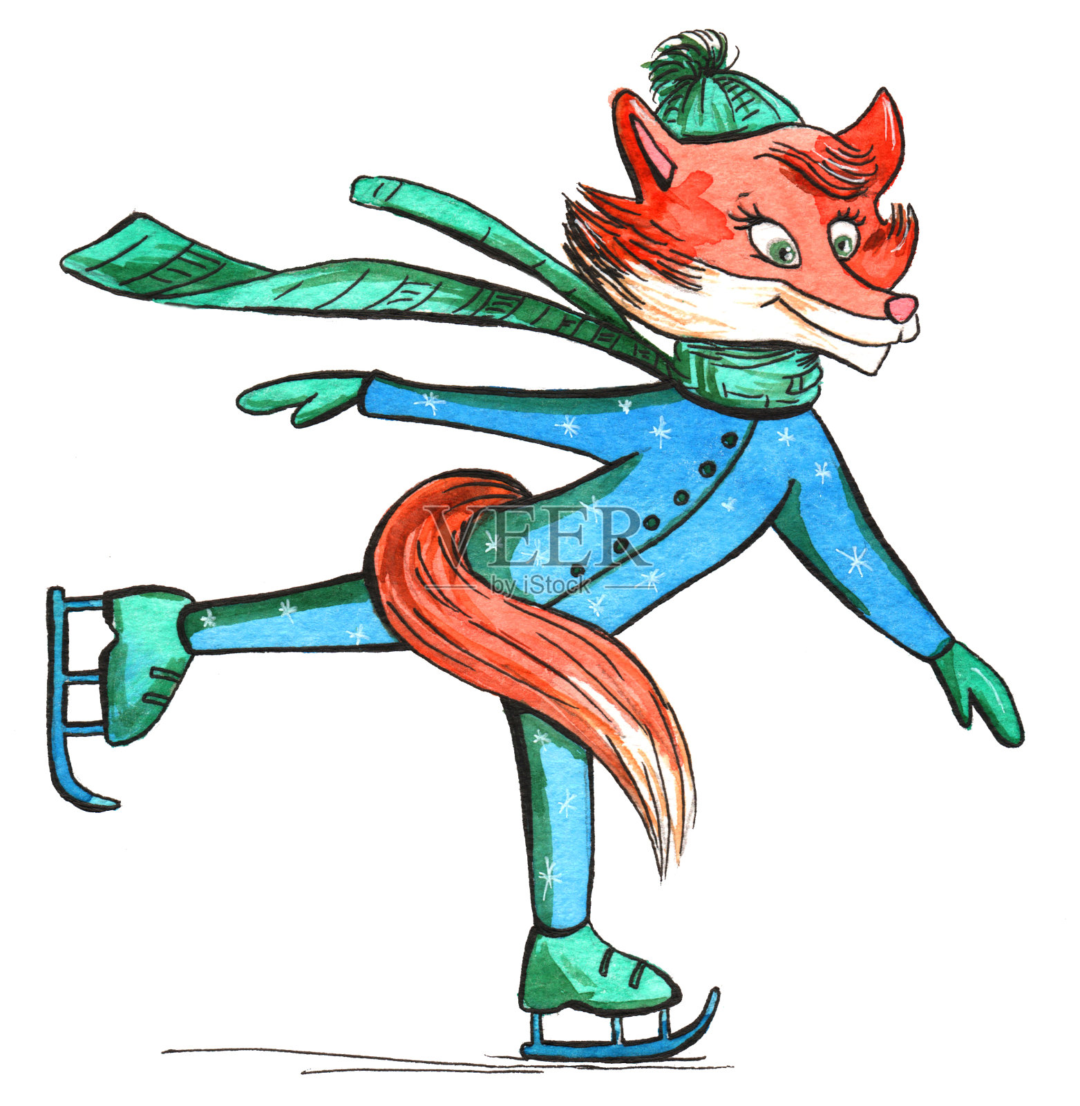 溜冰者狐狸动画卡通画面插画图片素材