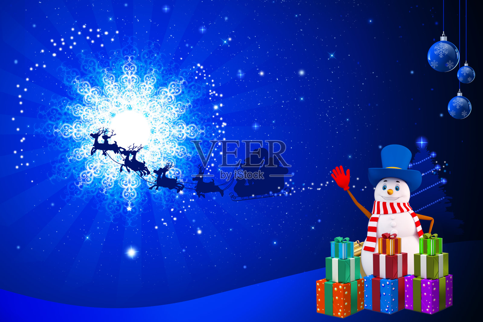 雪人指着月亮照片摄影图片