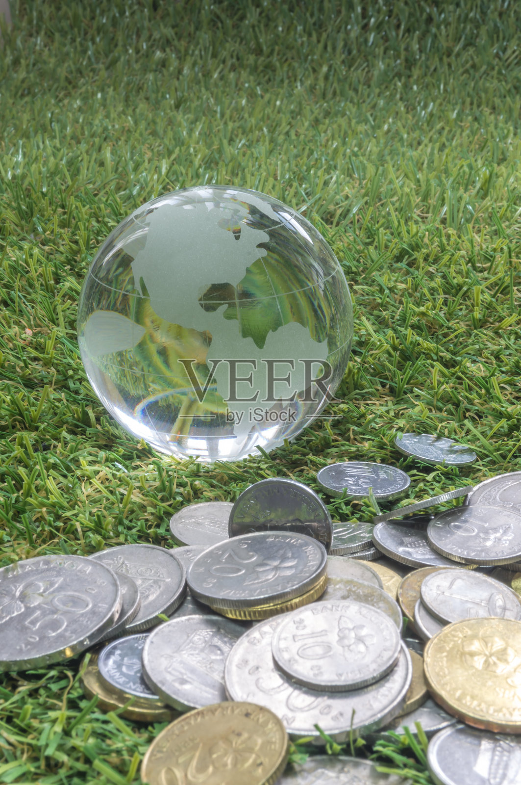 硬币和全球照片摄影图片
