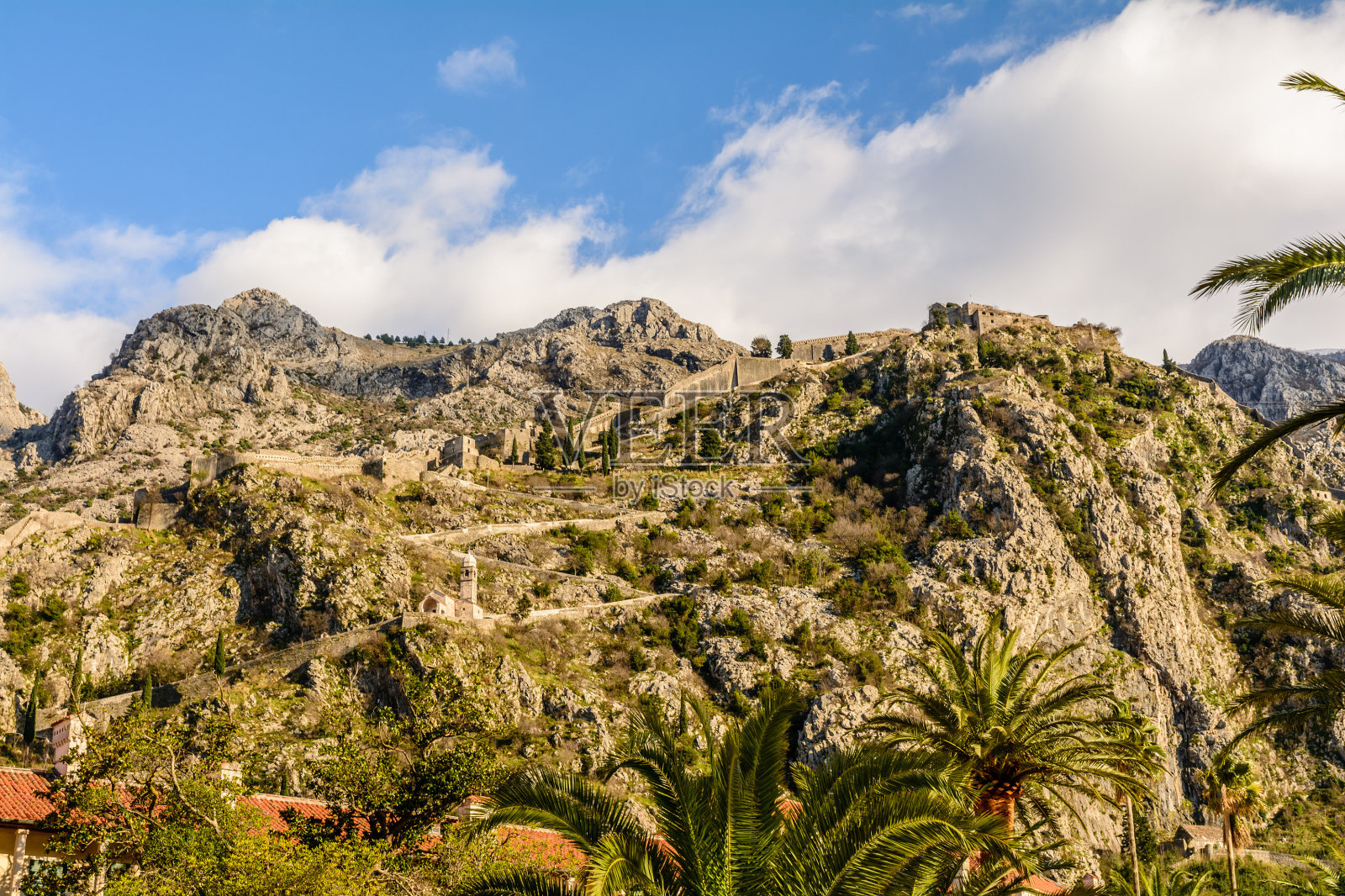 黑山科托尔的古城墙遗址照片摄影图片