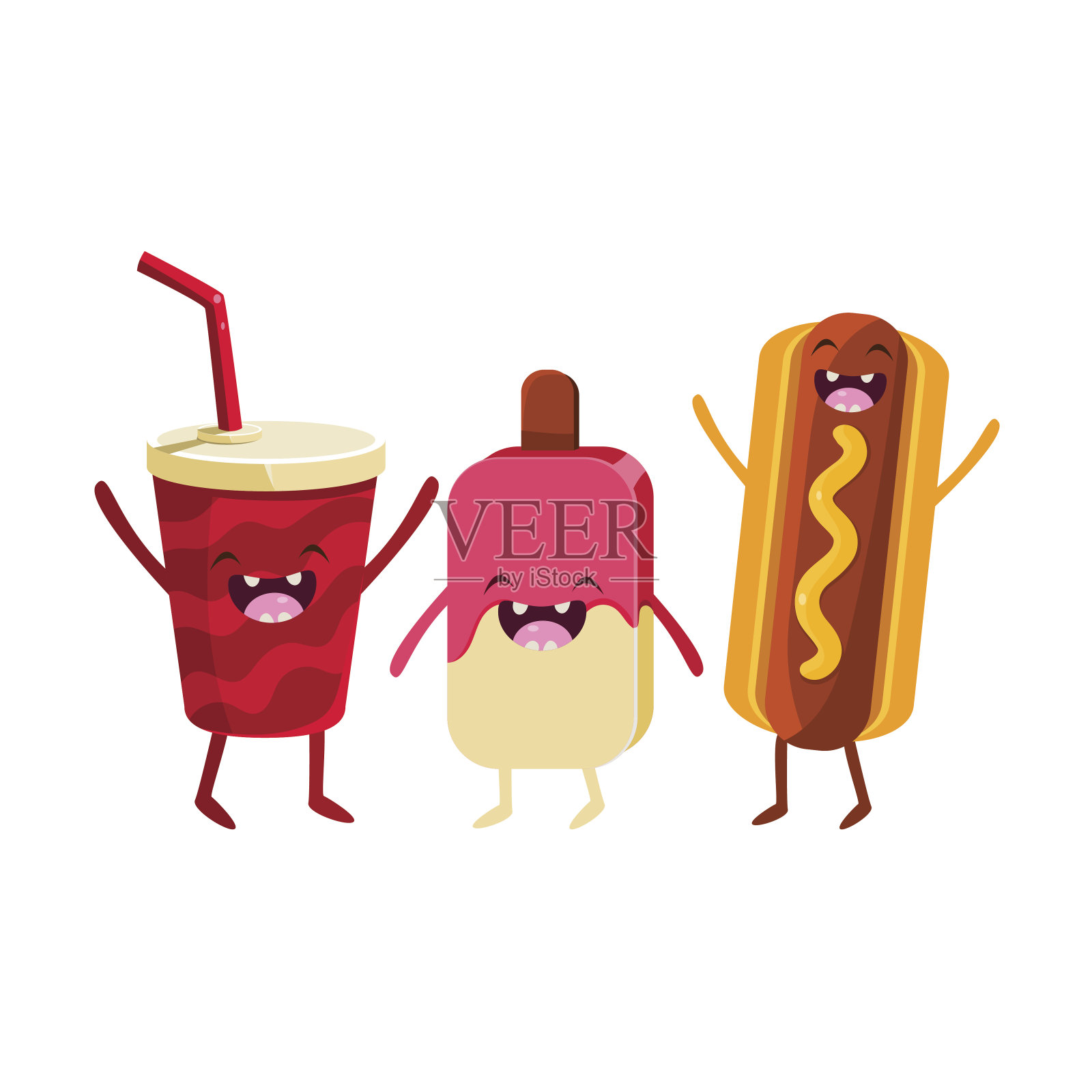汽水，冰淇淋和热狗卡通朋友设计元素图片