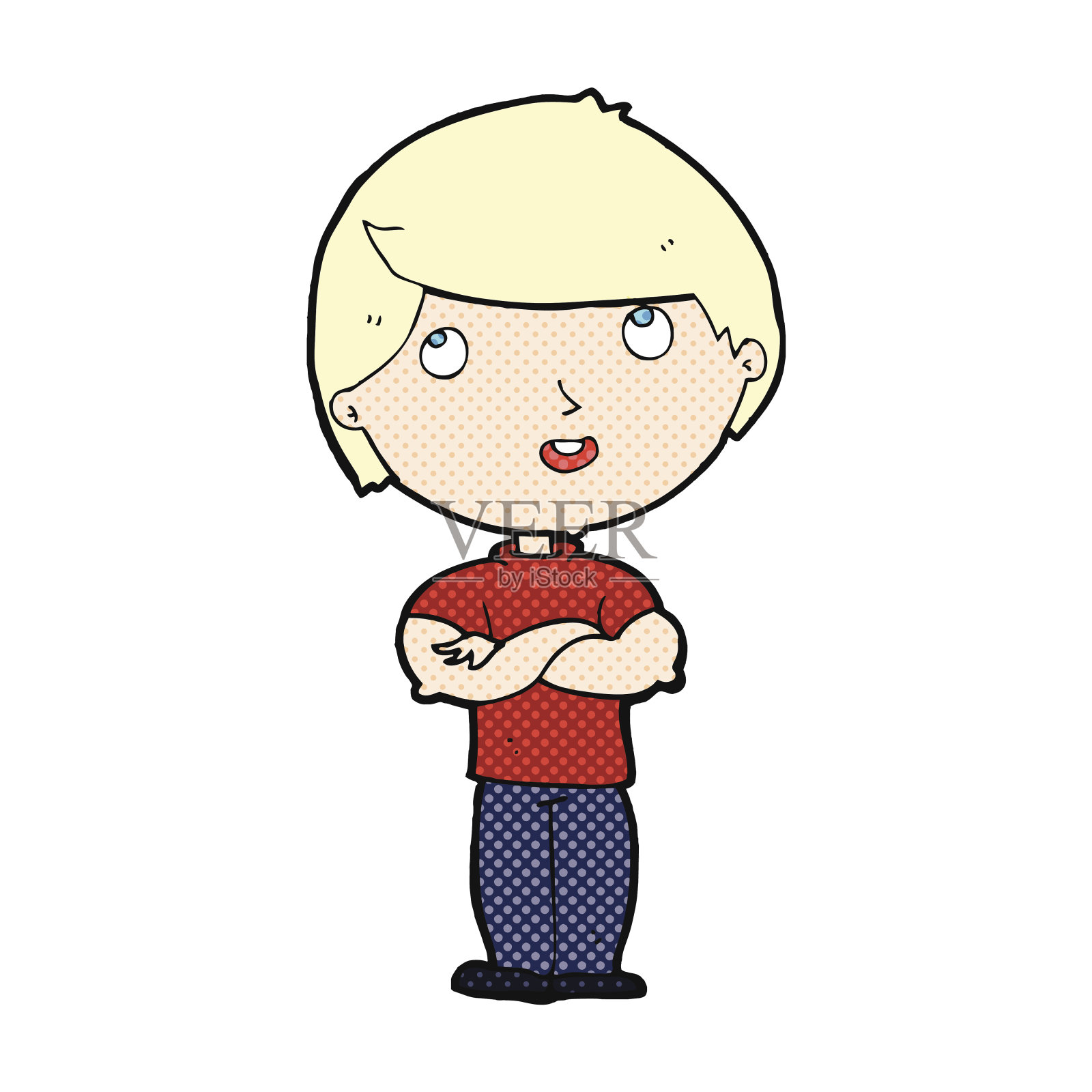 漫画卡通幸福的男人与交叉的胳膊设计元素图片