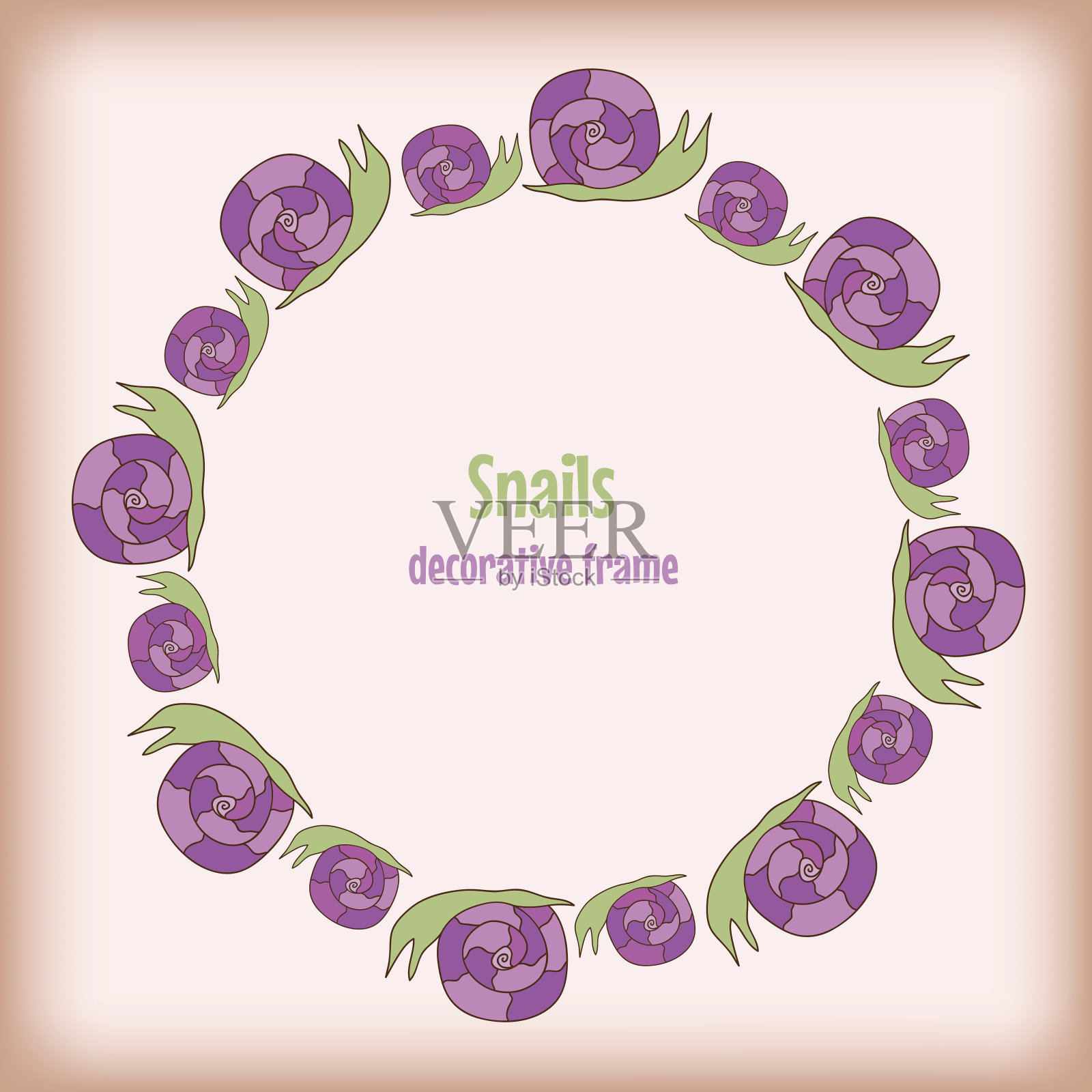 儿童手绘框架蜗牛。平面向量插画图片素材