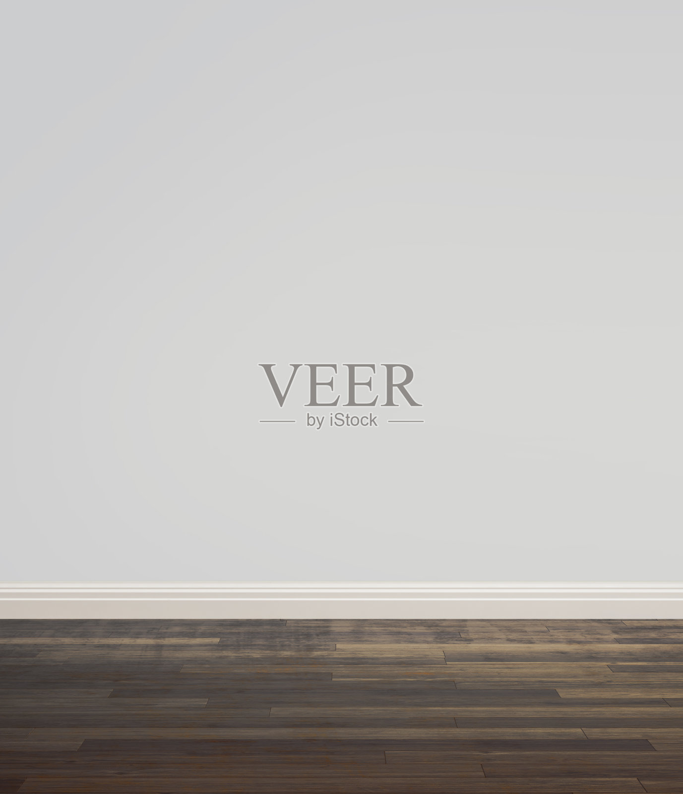 空荡荡的灰色房间，深色木地板照片摄影图片