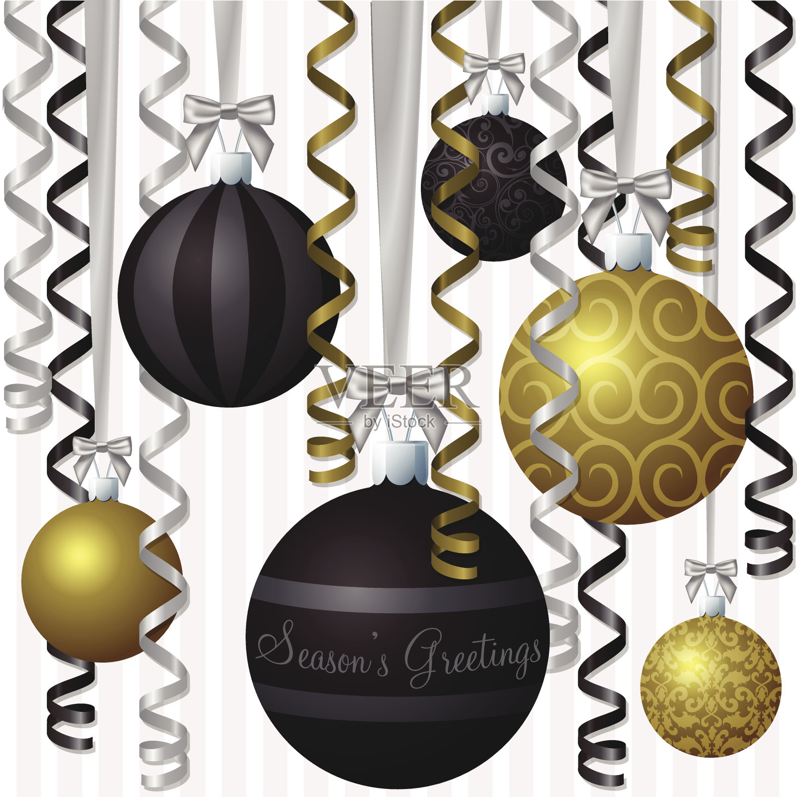 彩带和装饰物圣诞卡插画图片素材