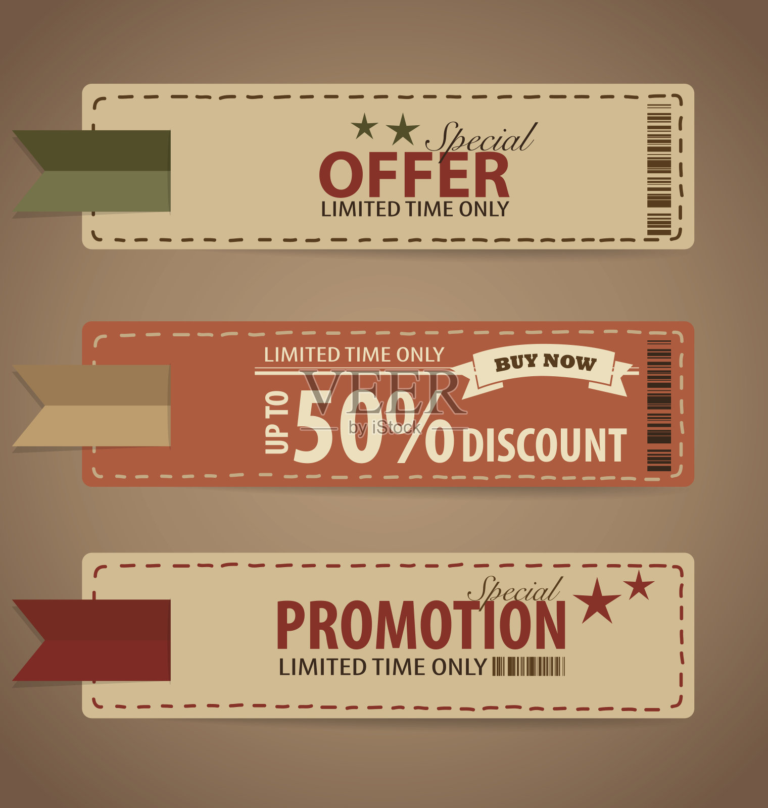 促销优惠券，代金券，标签。复古风格模板设计设计元素图片