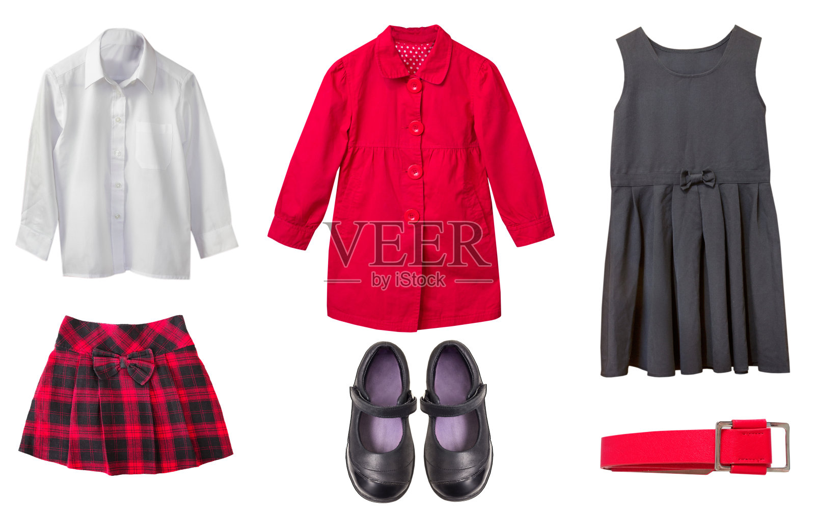 校服上设置隔离白色。照片摄影图片