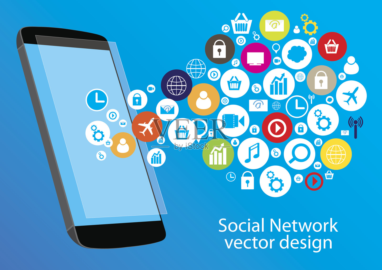 带有社交网络设计的移动应用程序插画图片素材