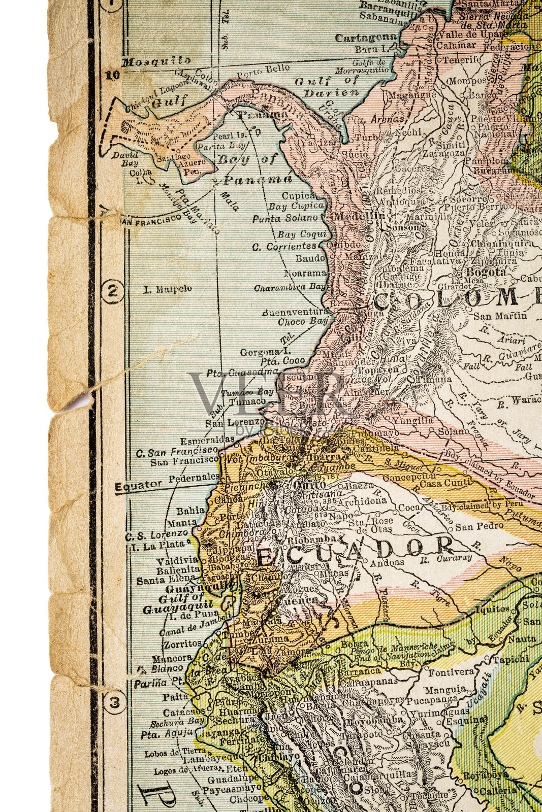 哥伦比亚和厄瓜多尔的古董地图照片摄影图片