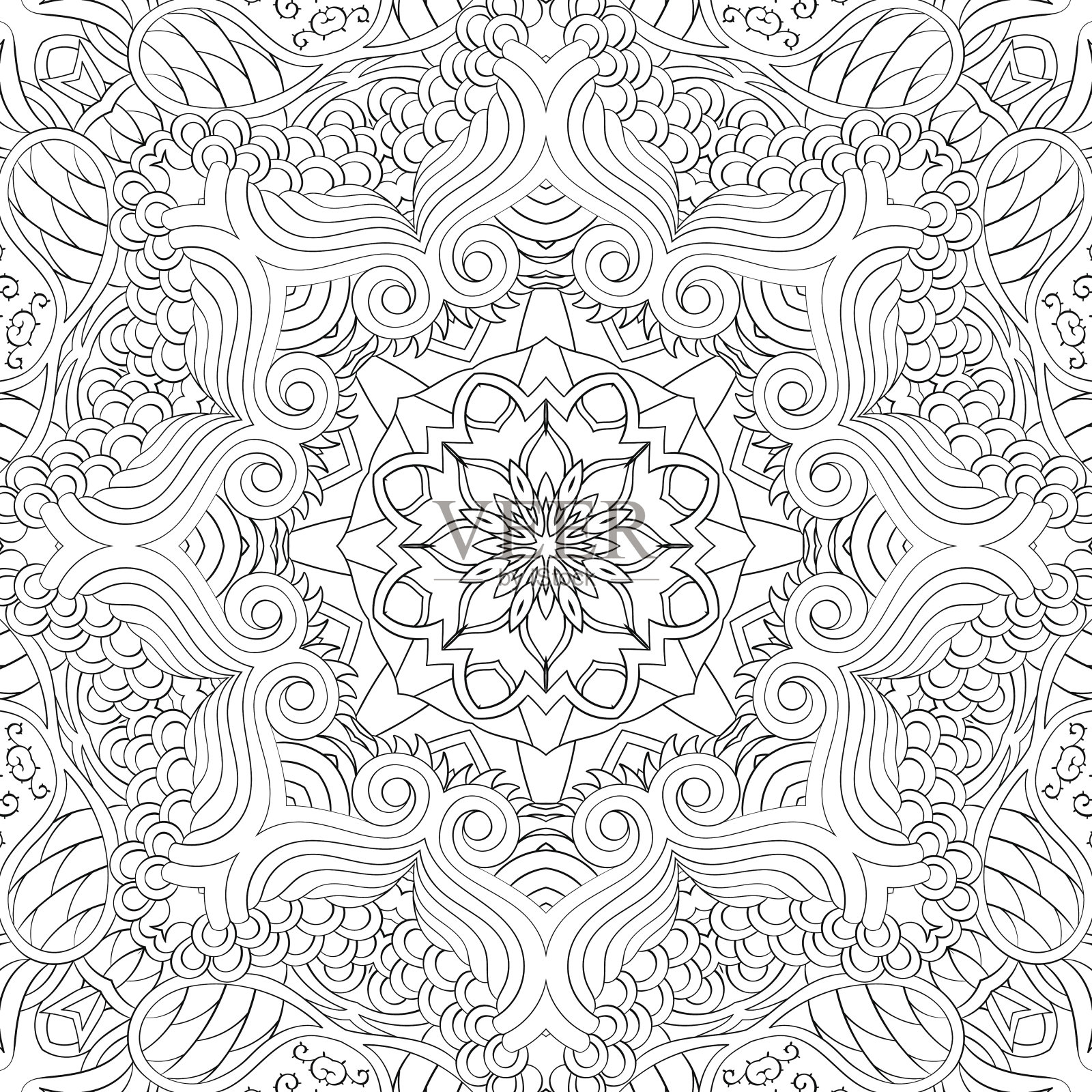 窗饰的点缀。民族曼海蒂曲线涂鸦设计。向量。插画图片素材