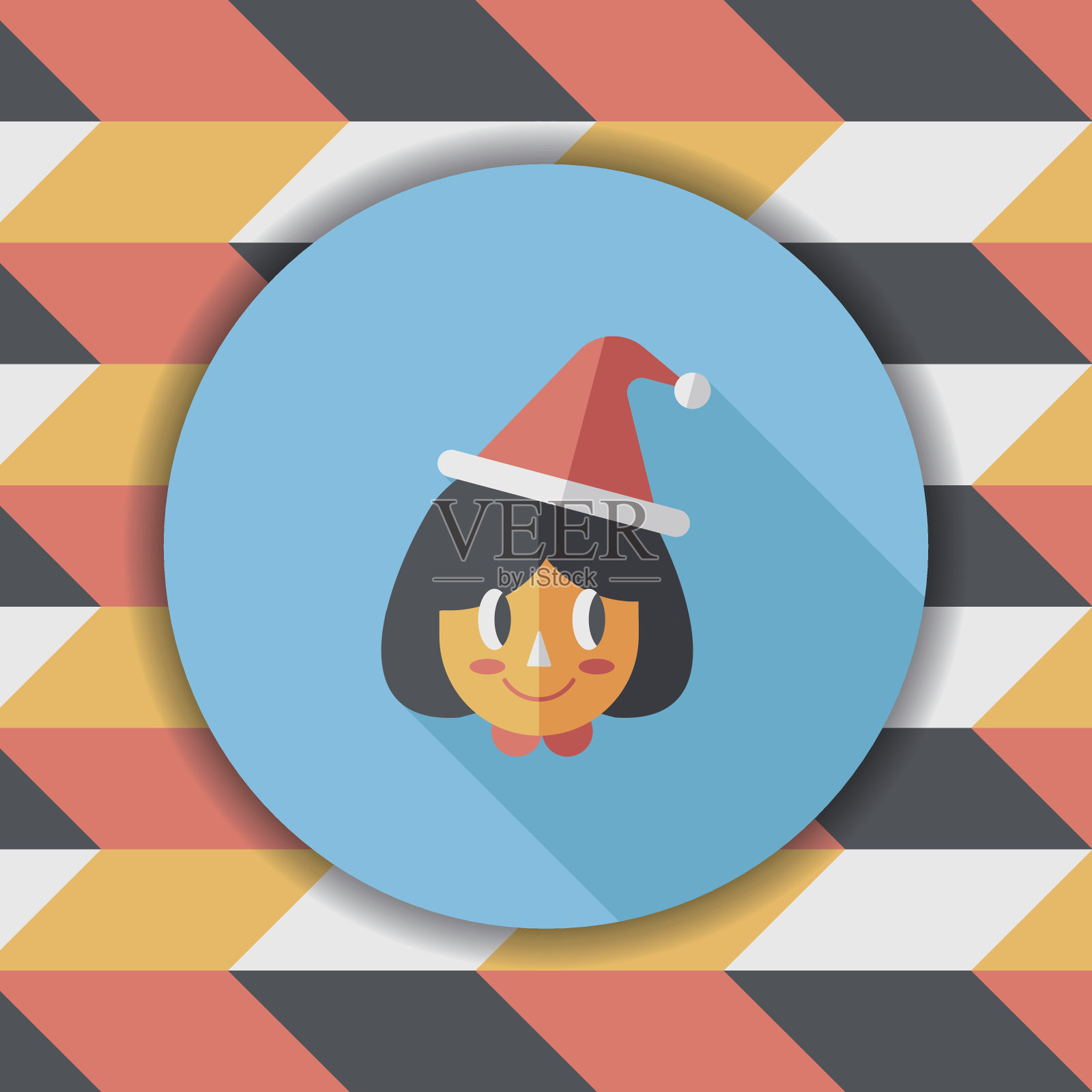 圣诞女孩与长影子扁平图标，eps10插画图片素材