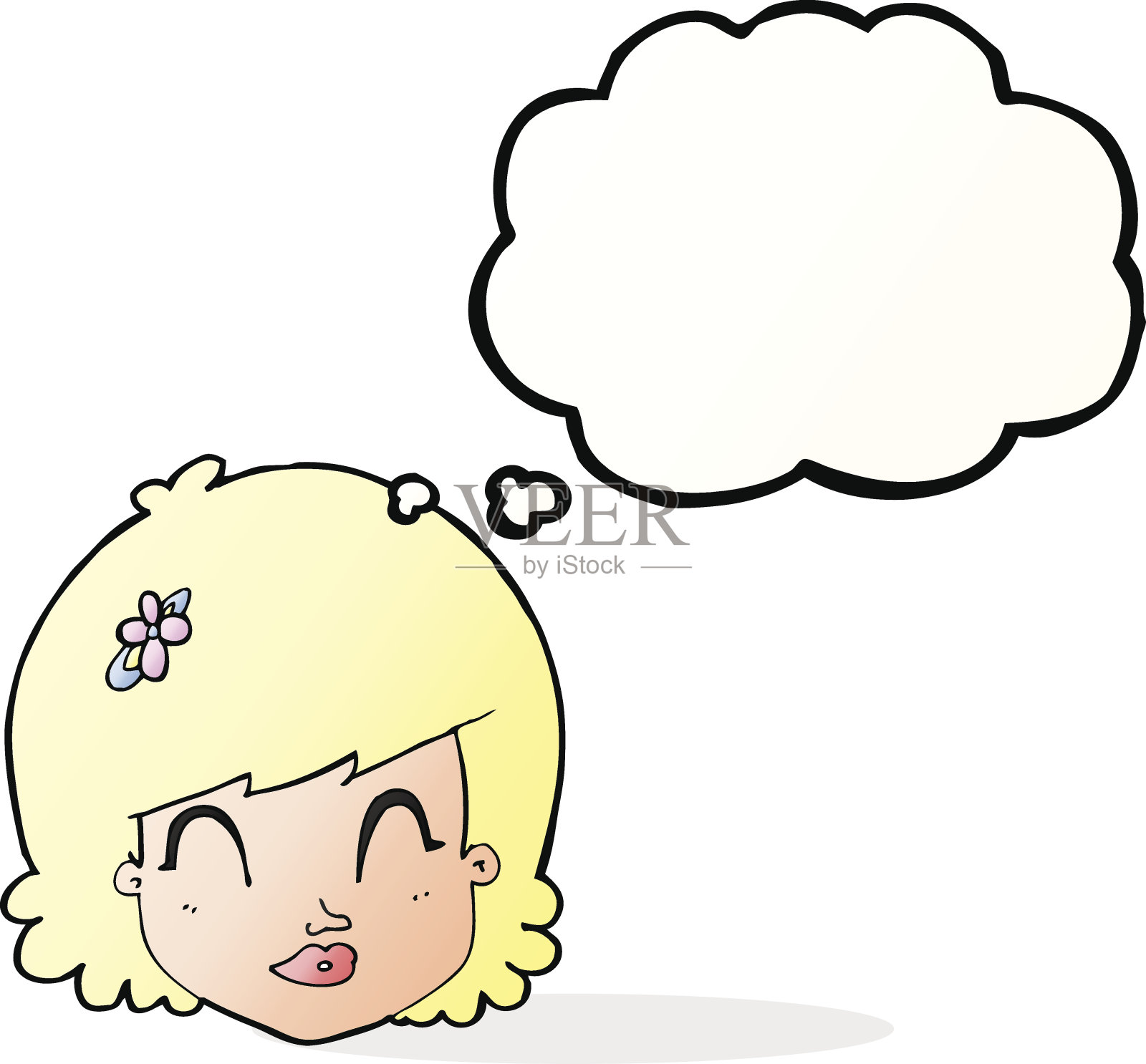卡通快乐的女性脸上带着思想泡泡设计元素图片